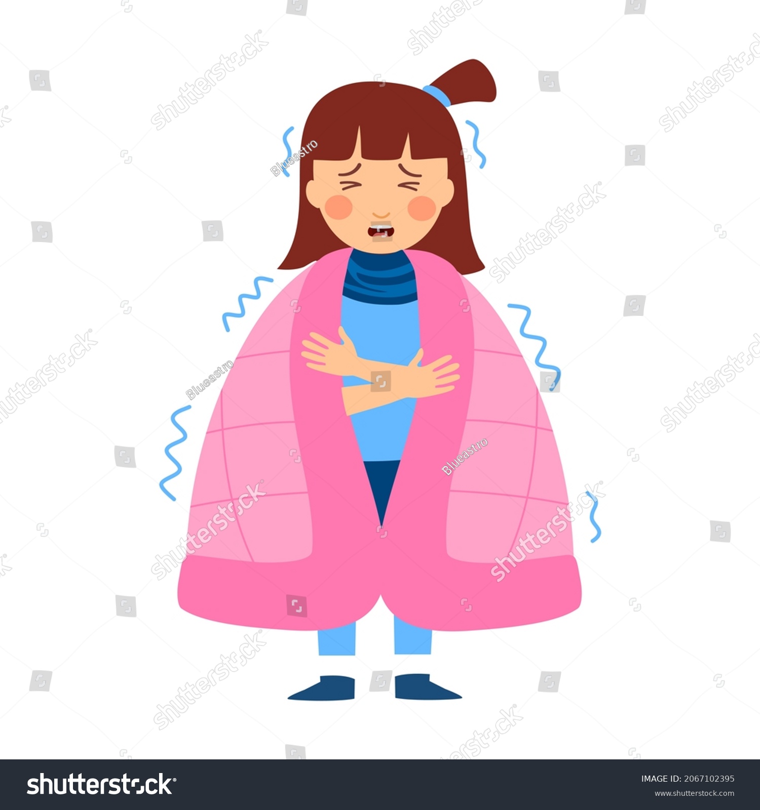 Cute Freezing Girl Child Winter Kids Stock Vector (Royalty Free) 2067102395