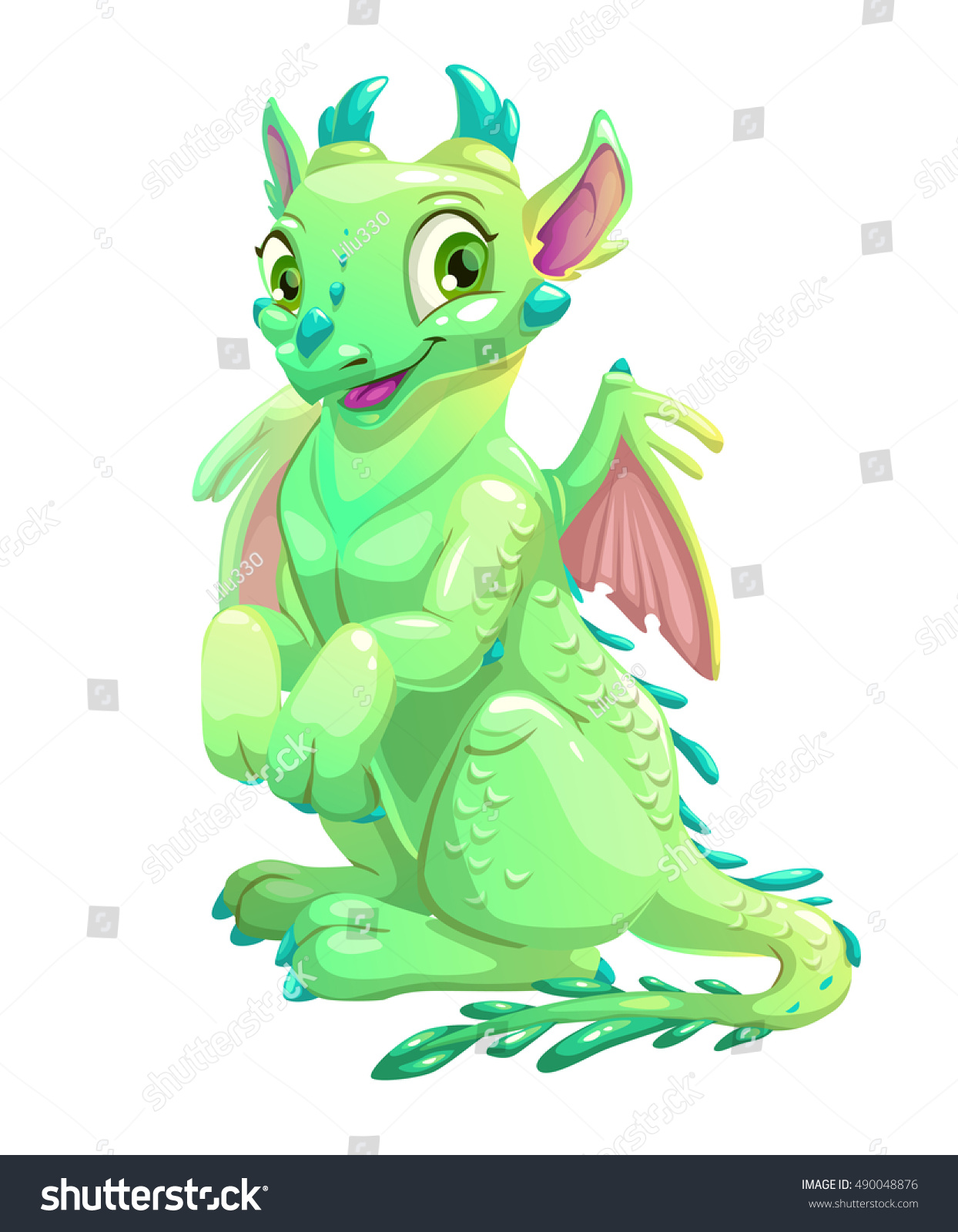 Cute Friendly Sitting Green Dragon Little Stock Vector (Royalty Free ...