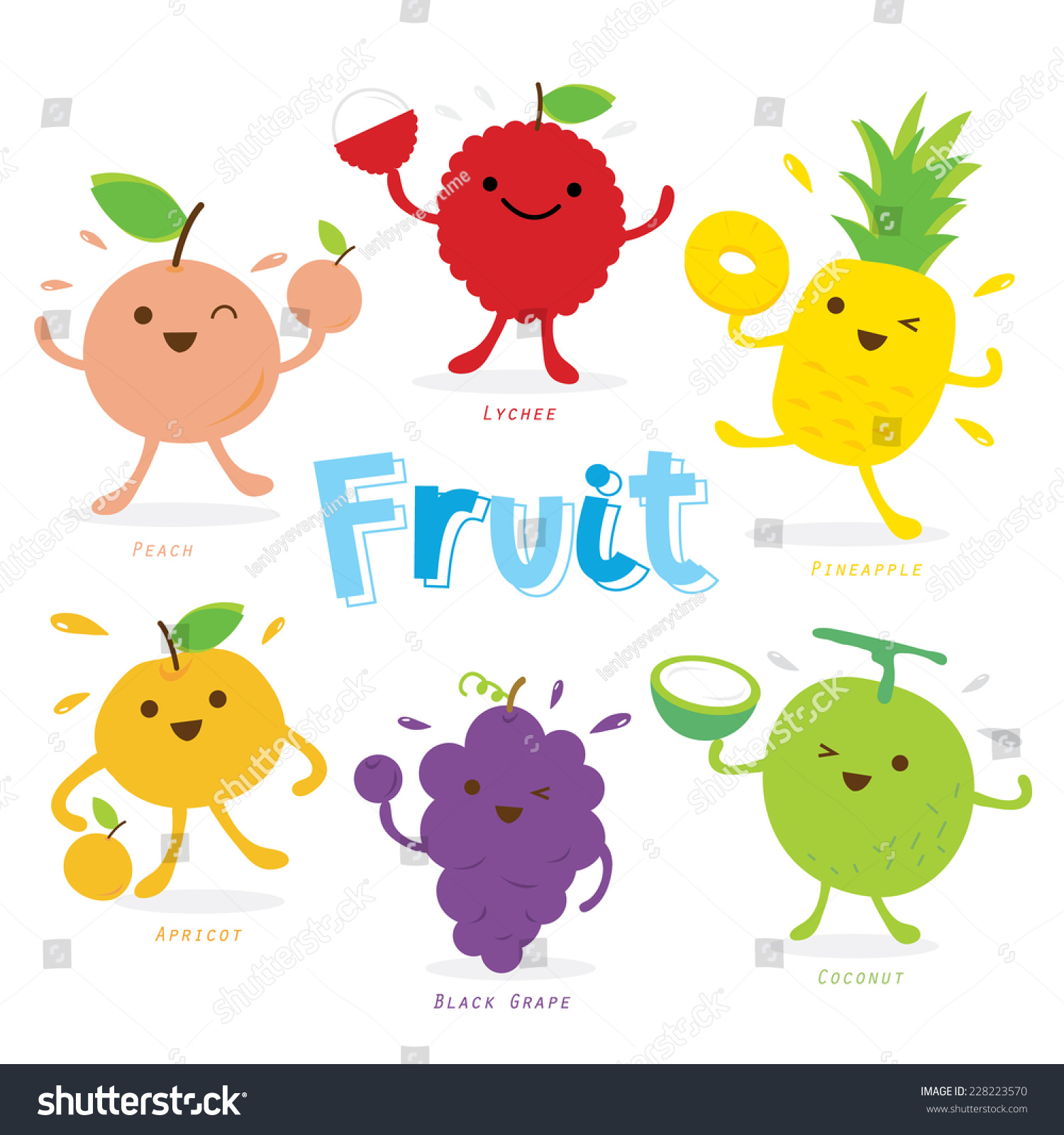 Cute Fruit Cartoon Vector Stock Vector 228223570 - Shutterstock