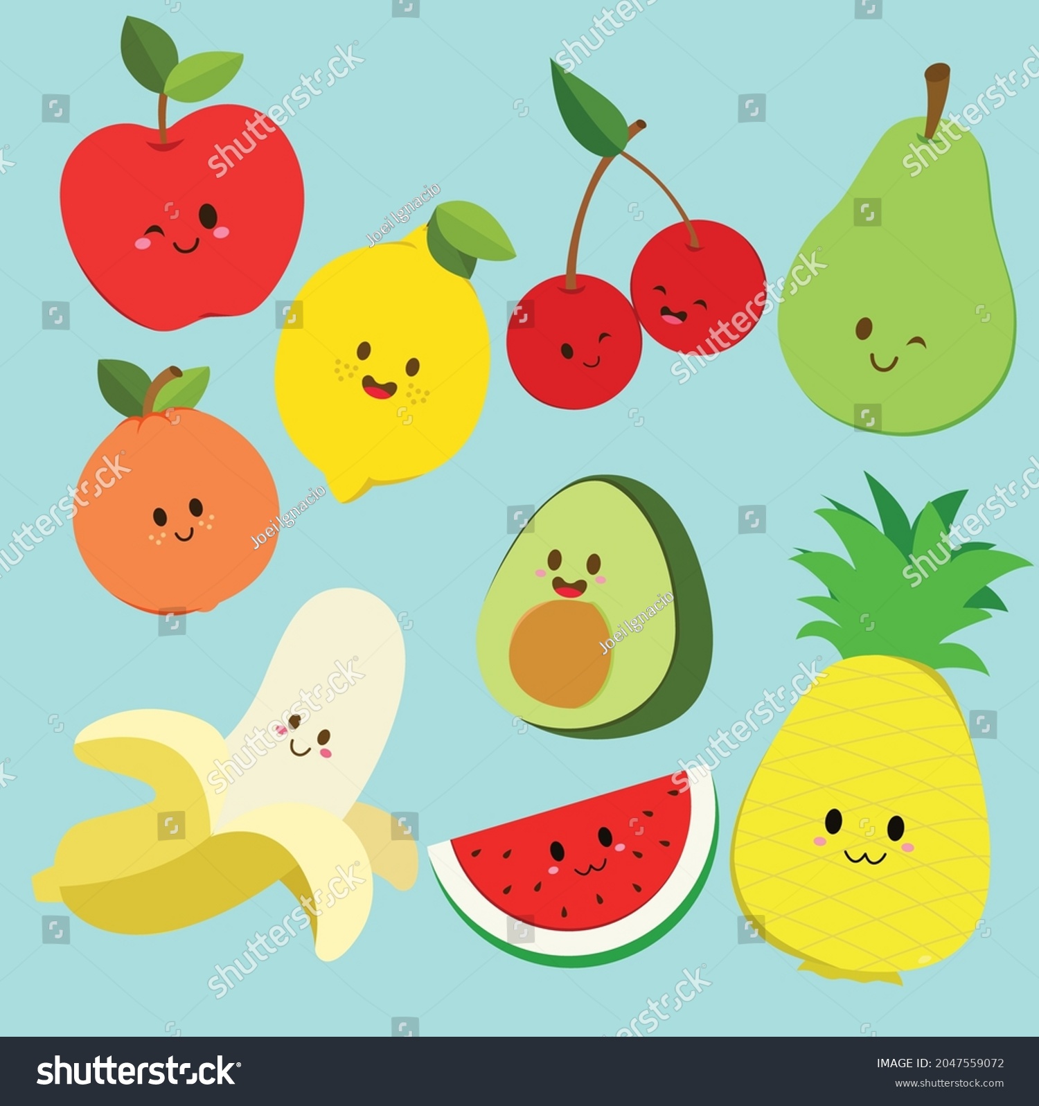 Cute Fruits Faces Images Vector Set Stock Vector (Royalty Free ...