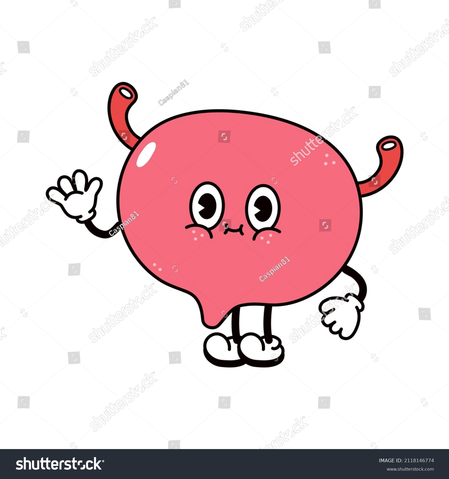 Cute Funny Bladder Waving Hand Character Stock Vector (Royalty Free ...