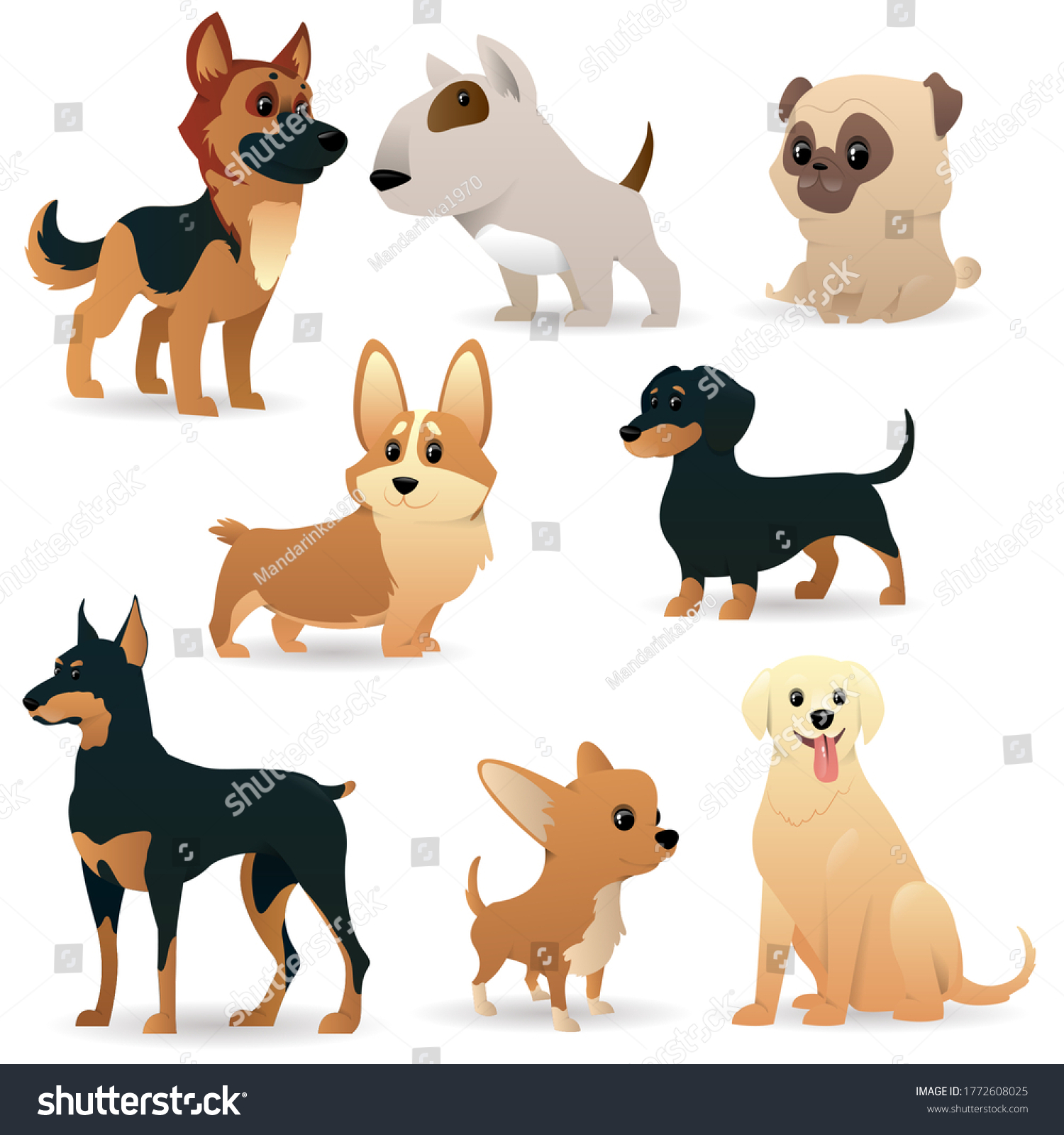 Cute Funny Cartoon Dogs Dogs Collection Stock Vector (Royalty Free ...