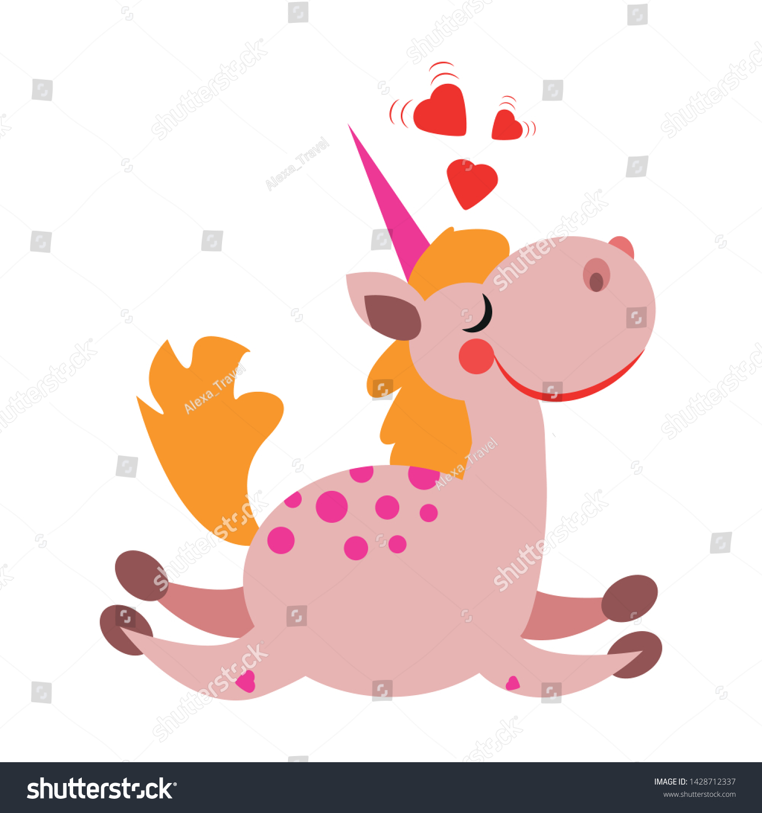 Cute Funny Cartoon Unicorn Heart Signs Stock Vector Royalty Free 1428712337 7805