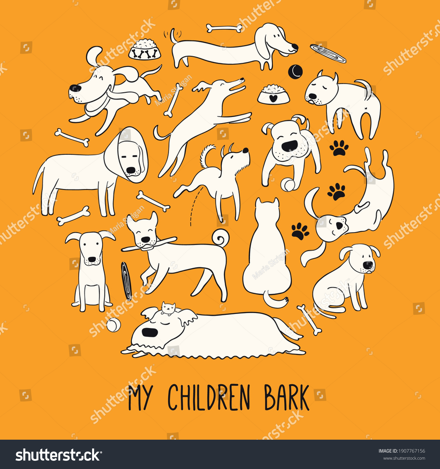 Cute Funny Different Dog Puppy Circle Stock Vector (Royalty Free ...