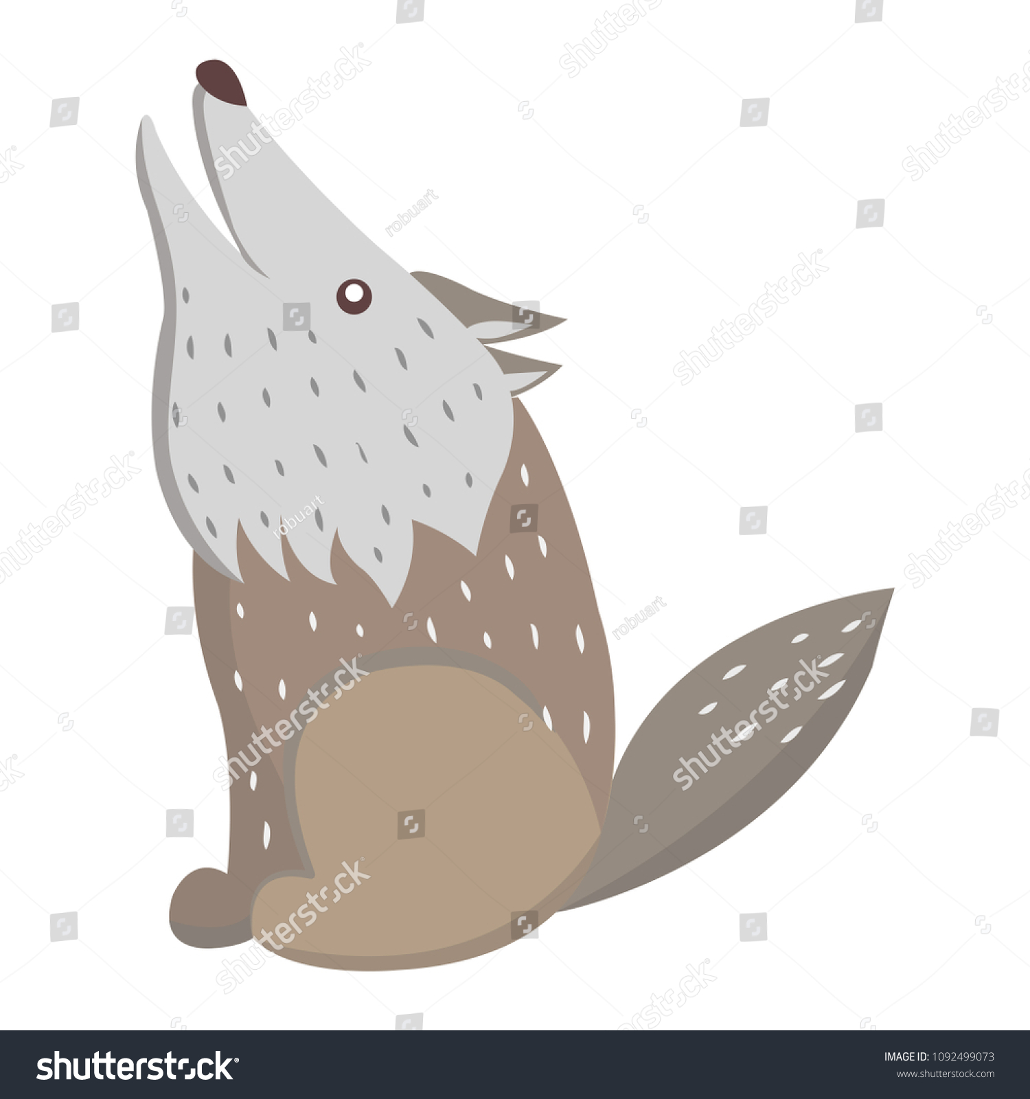 SVG of Cute funny grey howling wolf vector flat cartoon sticker isolated on white. Wild predatory animal illustration for game counters, price tags svg