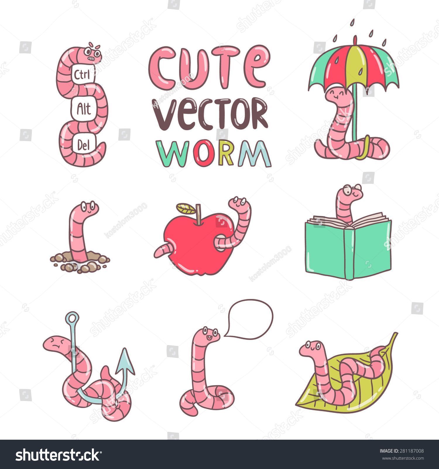 Download Cute Funny Hand Drawn Vector Worm Stock Vector 281187008 ...