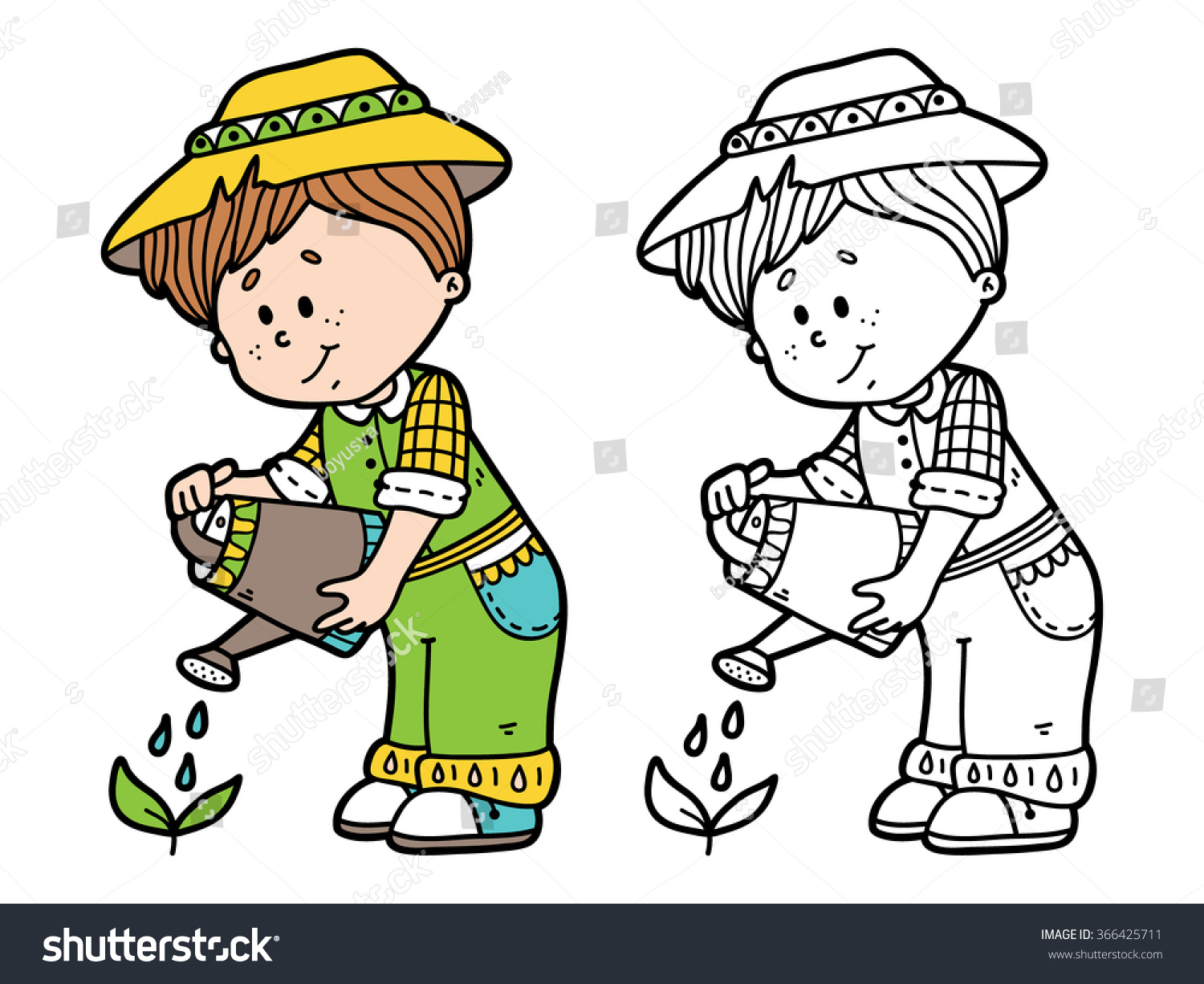 Cute Gardener Vector Illustration Coloring Page Stock Vector (Royalty ...