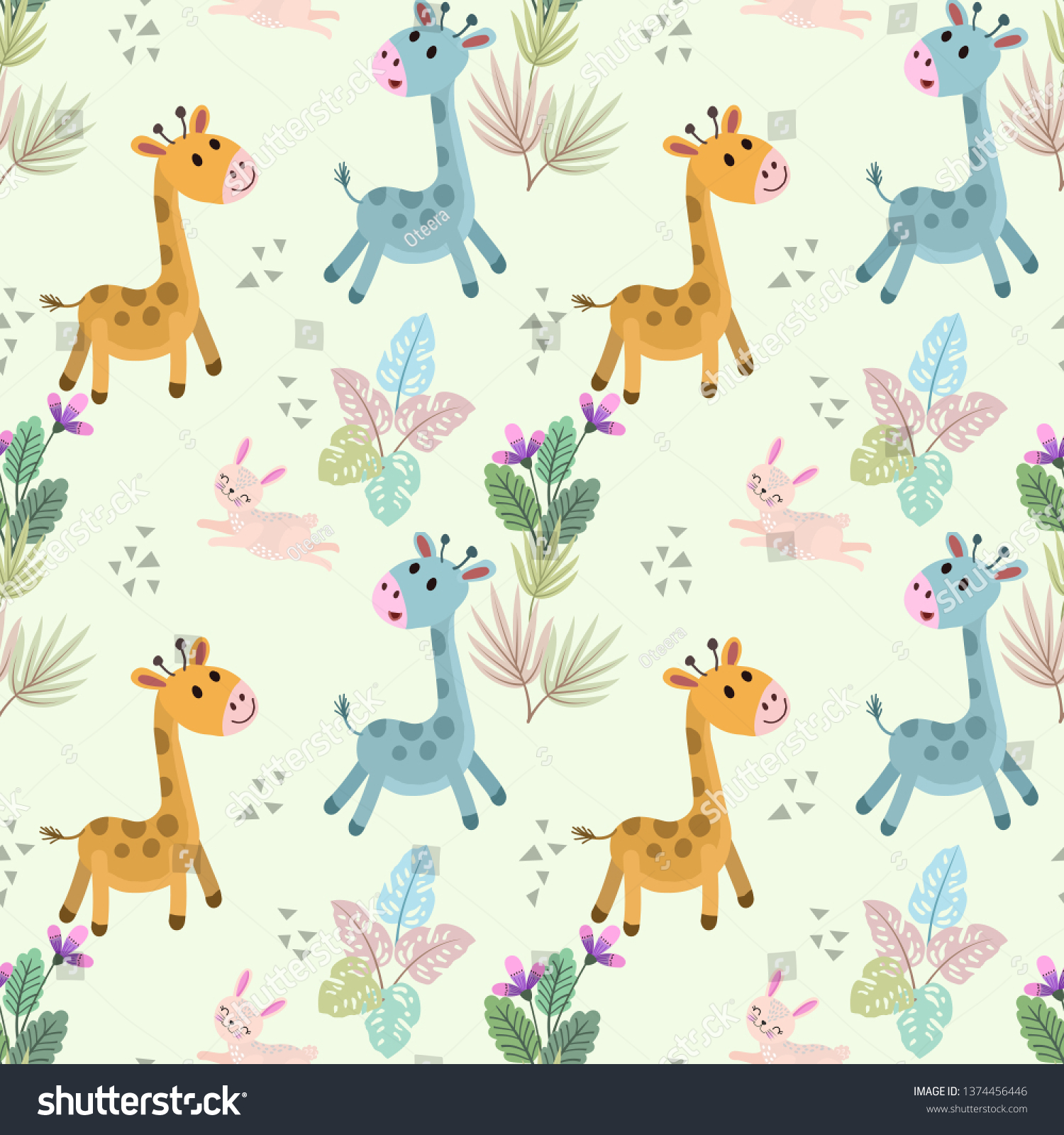 Cute Gartoon Giraffe Rabbit Seamless Pattern: vector de stock (libre de ...