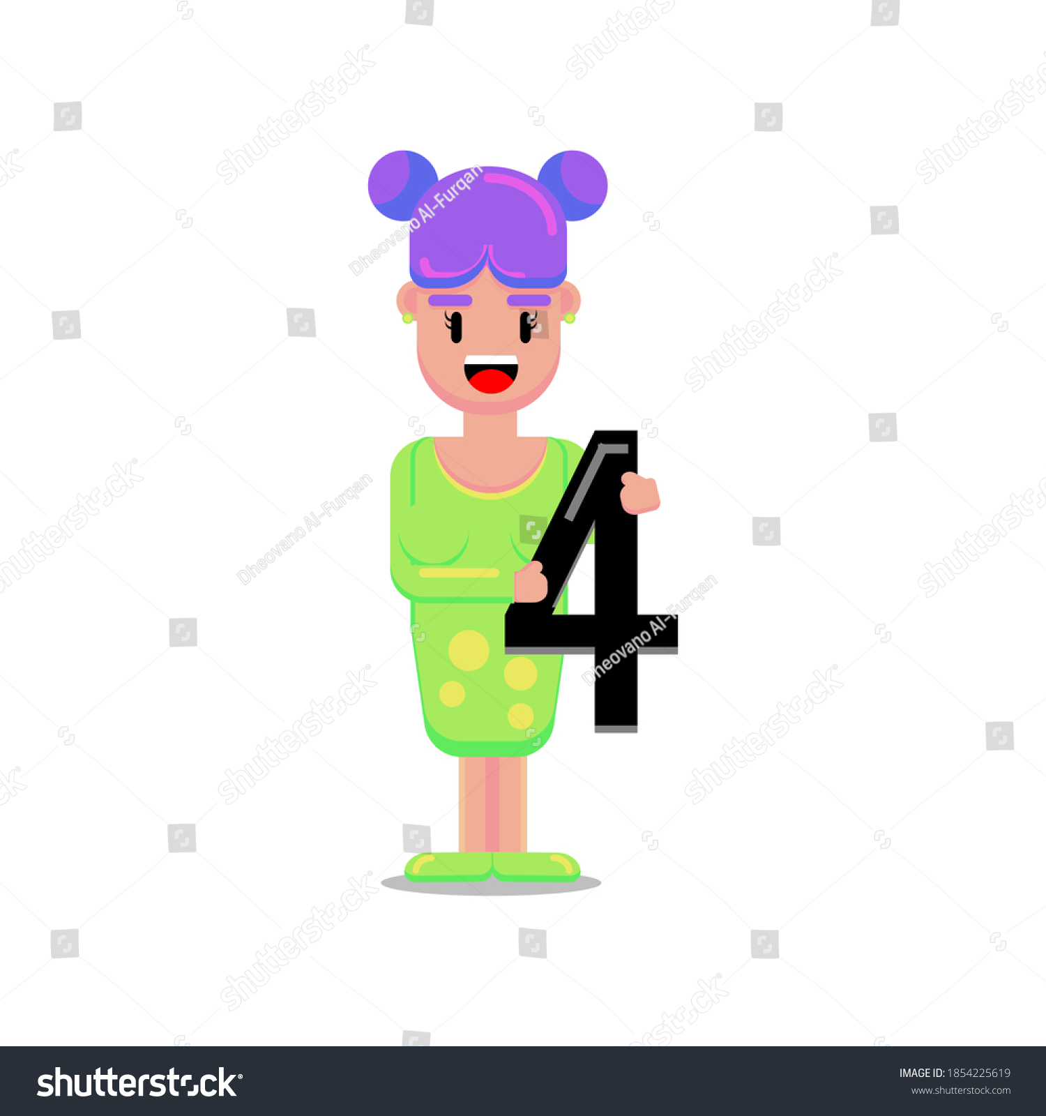 SVG of Cute Geometric Lady/Teacher/Girl Holding a Number Four 4 Character Illustration Great for Kids svg