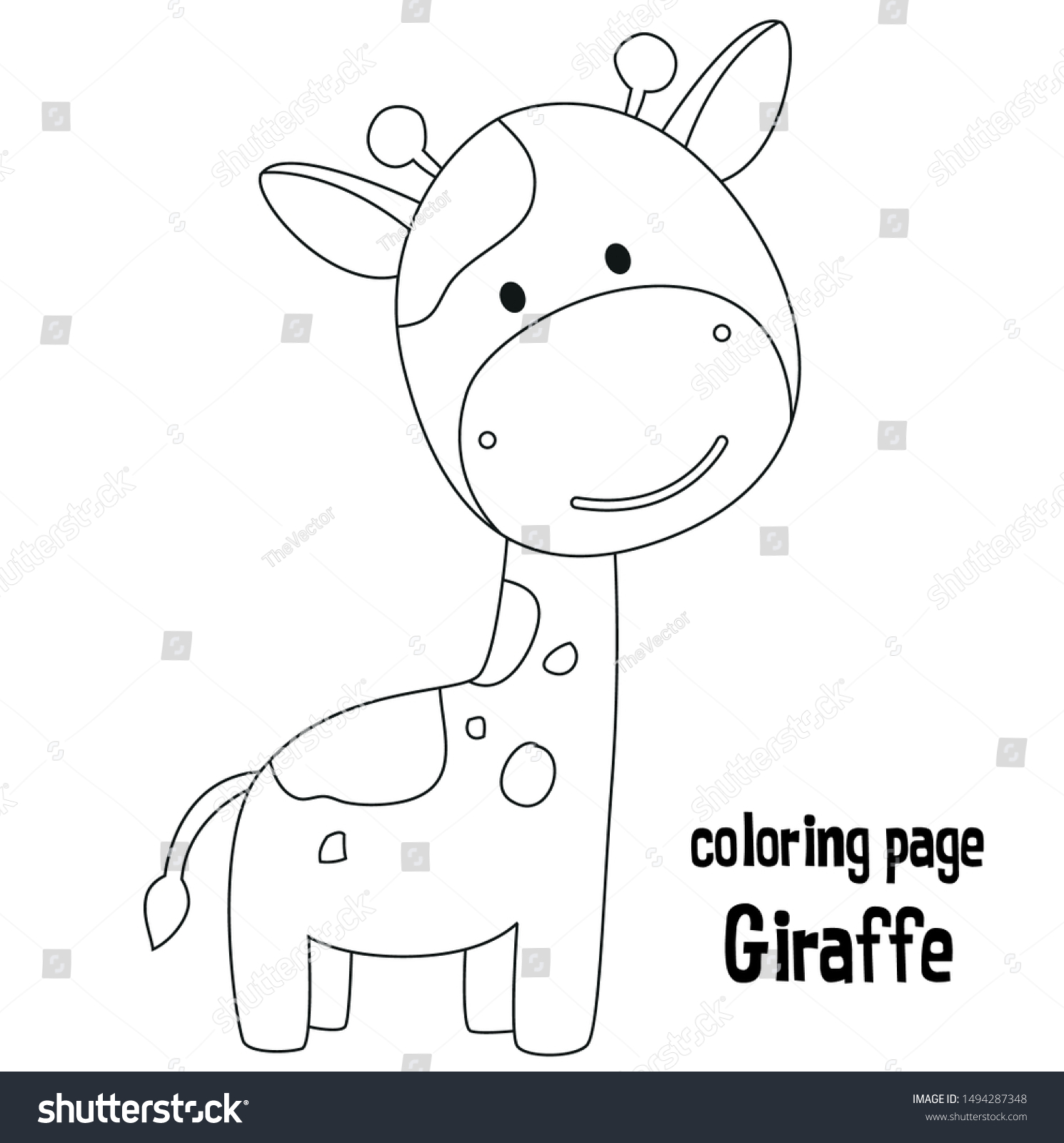 Cute Giraffe Coloring Page Animal Vector Stock Vector Royalty Free 1494287348