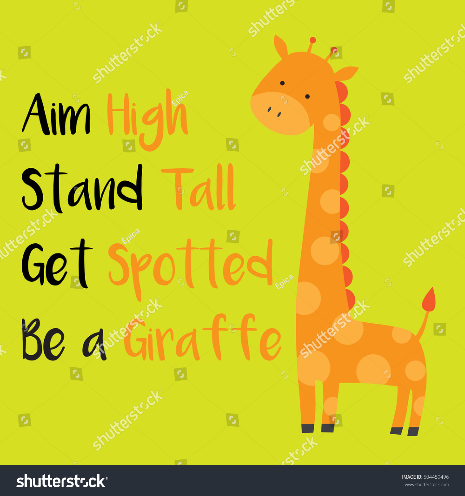 Cute Giraffe Vector Motivational Quote Card เวกเตอร์สต็อก (ปลอดค่า