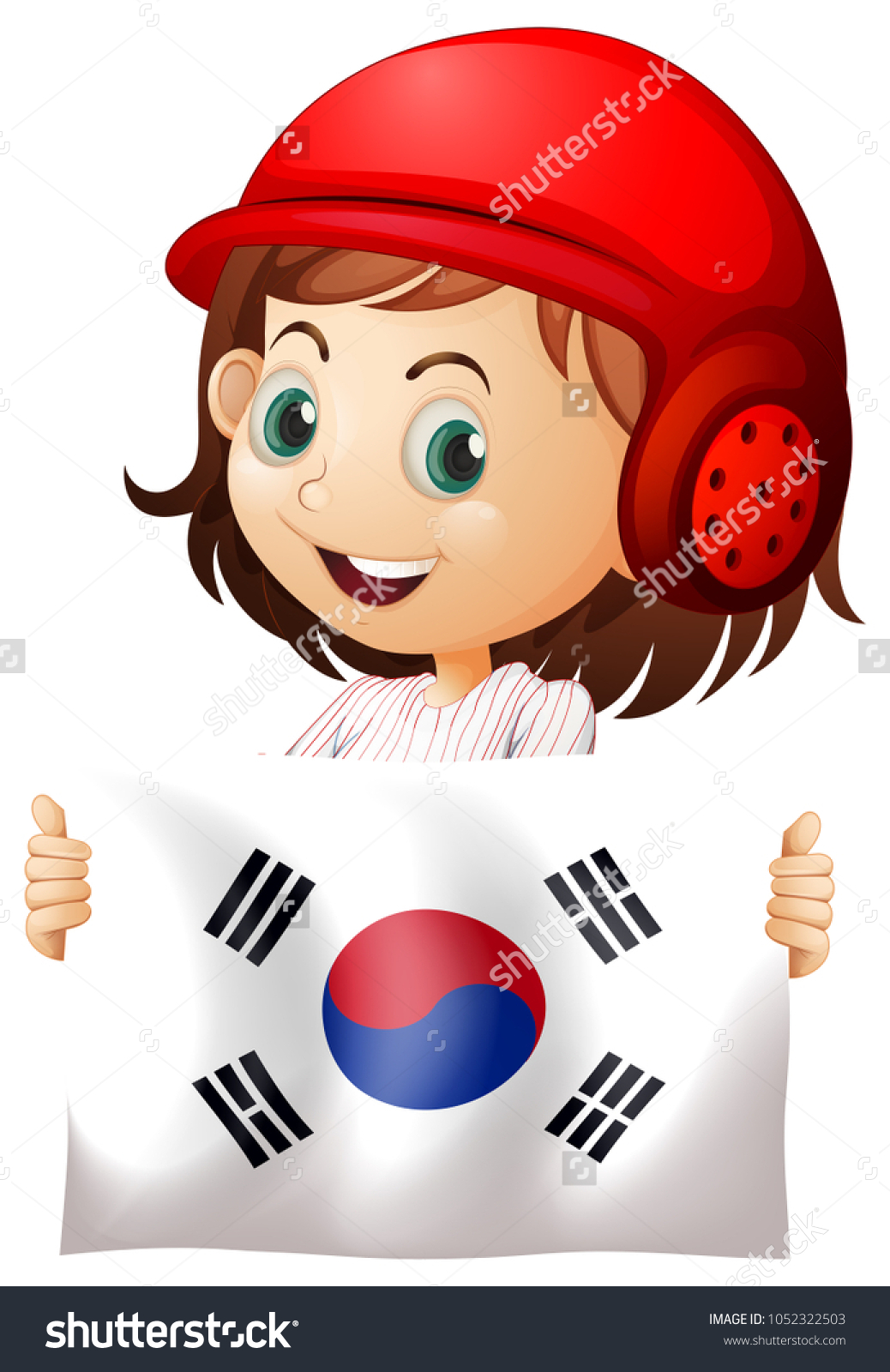 かわいい女の子と韓国の国旗のイラスト のベクター画像素材 ロイヤリティフリー