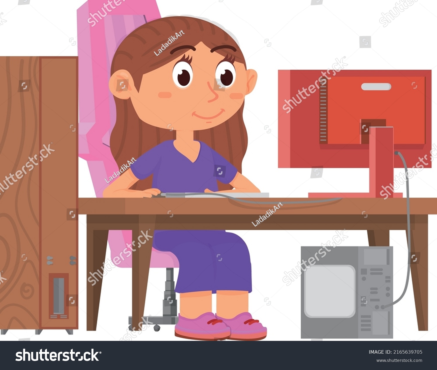 Cute Girl Computer Workplace Cartoon Blogger Stock Vector (royalty Free 