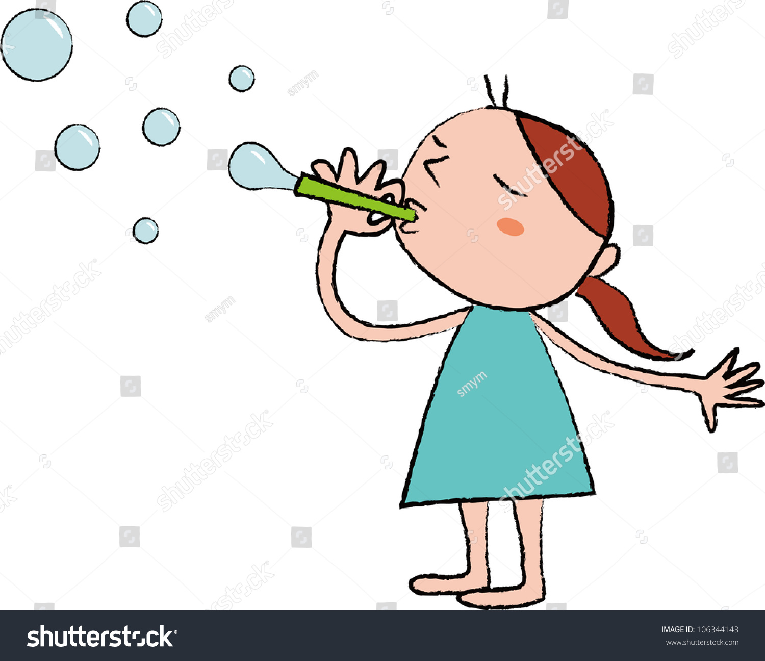 Cute Girl Blowing Bubbles Stock Vector Illustration 106344143 ...