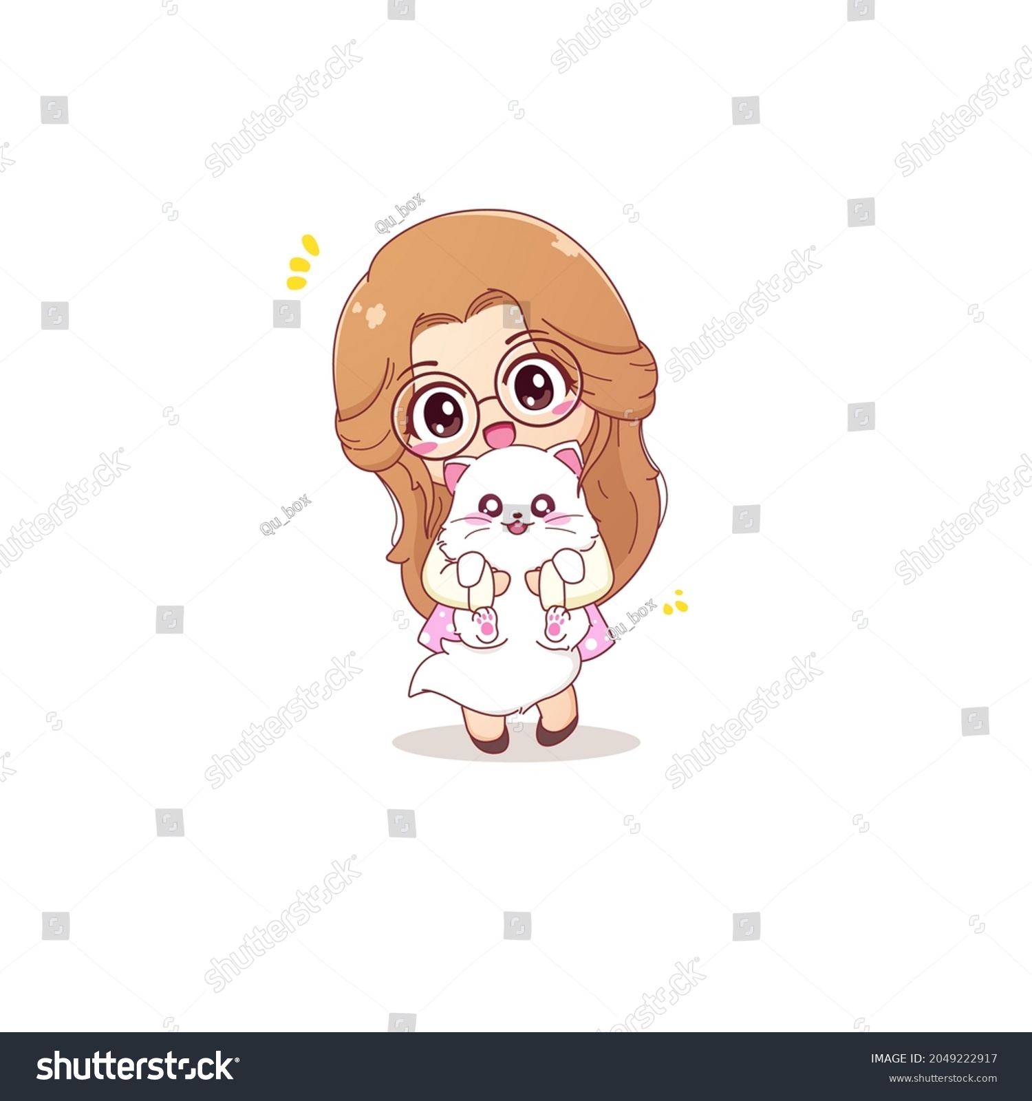 Cute Girl Character Hugging White Cat Stock Vector (Royalty Free ...