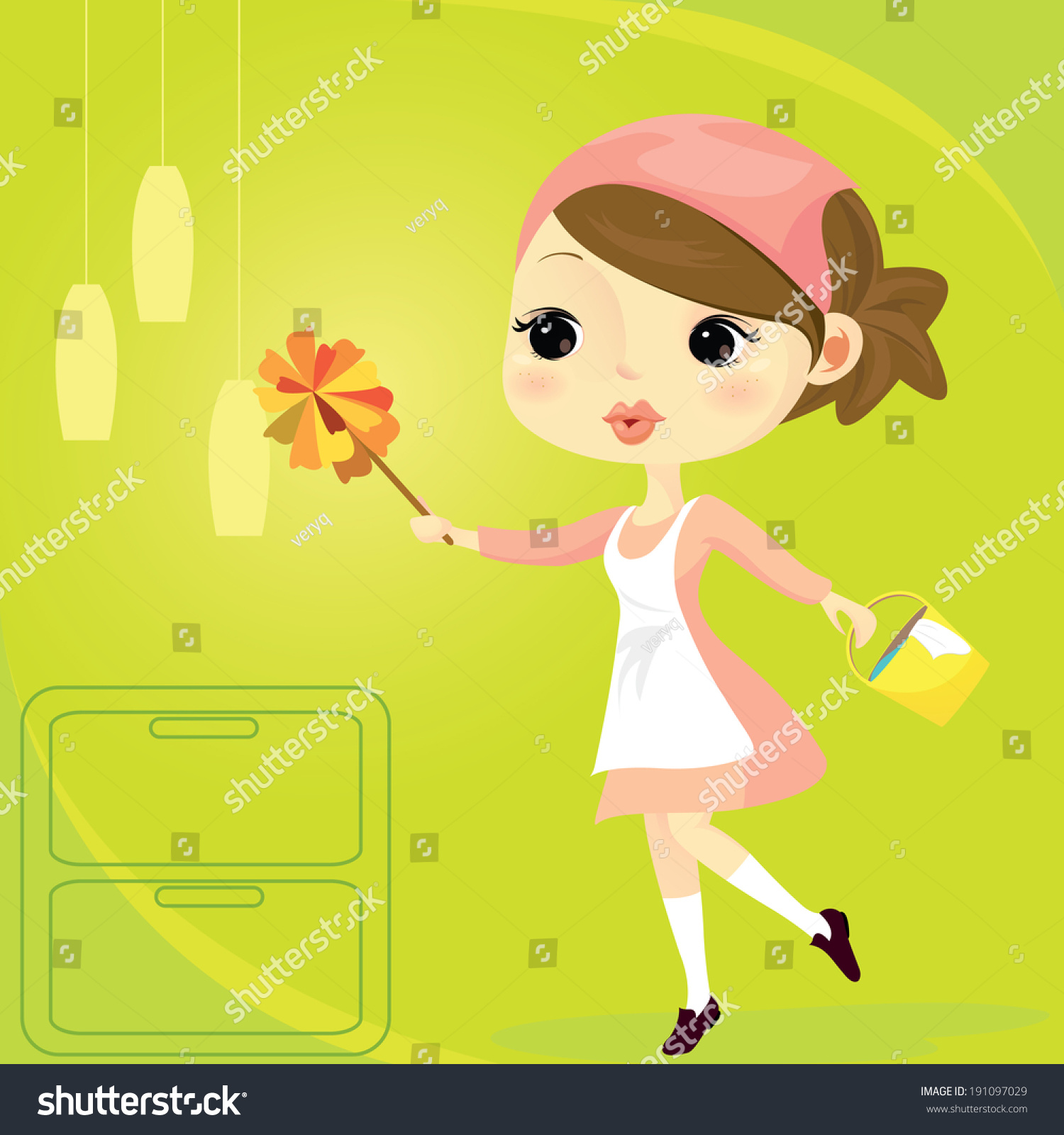 Cute Girl Cleaning Stock Vector Royalty Free 191097029 