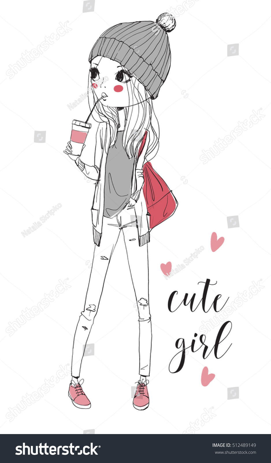 Cute Girl Fashion Illustration Stock Vector 512489149 ...