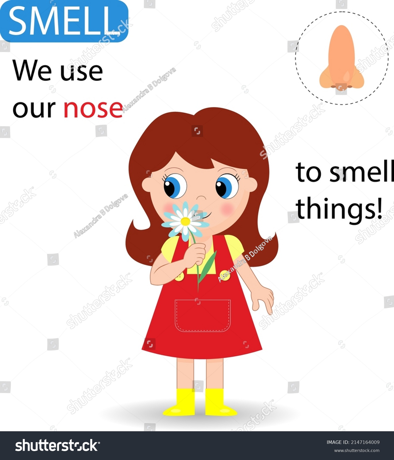 Cute Girl Smelling Nose Funny Montessori Stock Vector (Royalty Free ...