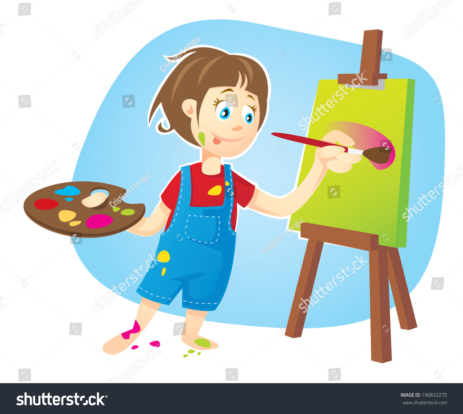 Cute Girl Painting Stock Vector Illustration 190833275 : Shutterstock