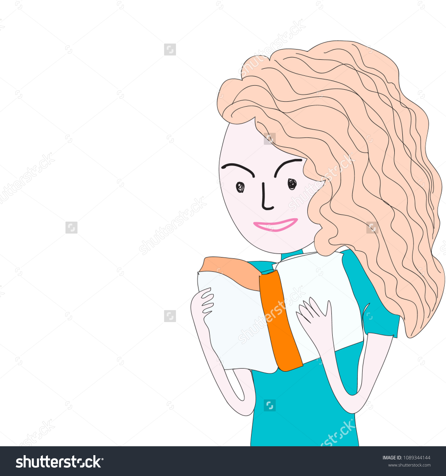 Cute Girl Reading Book Doodle Art Stock Vector Royalty Free