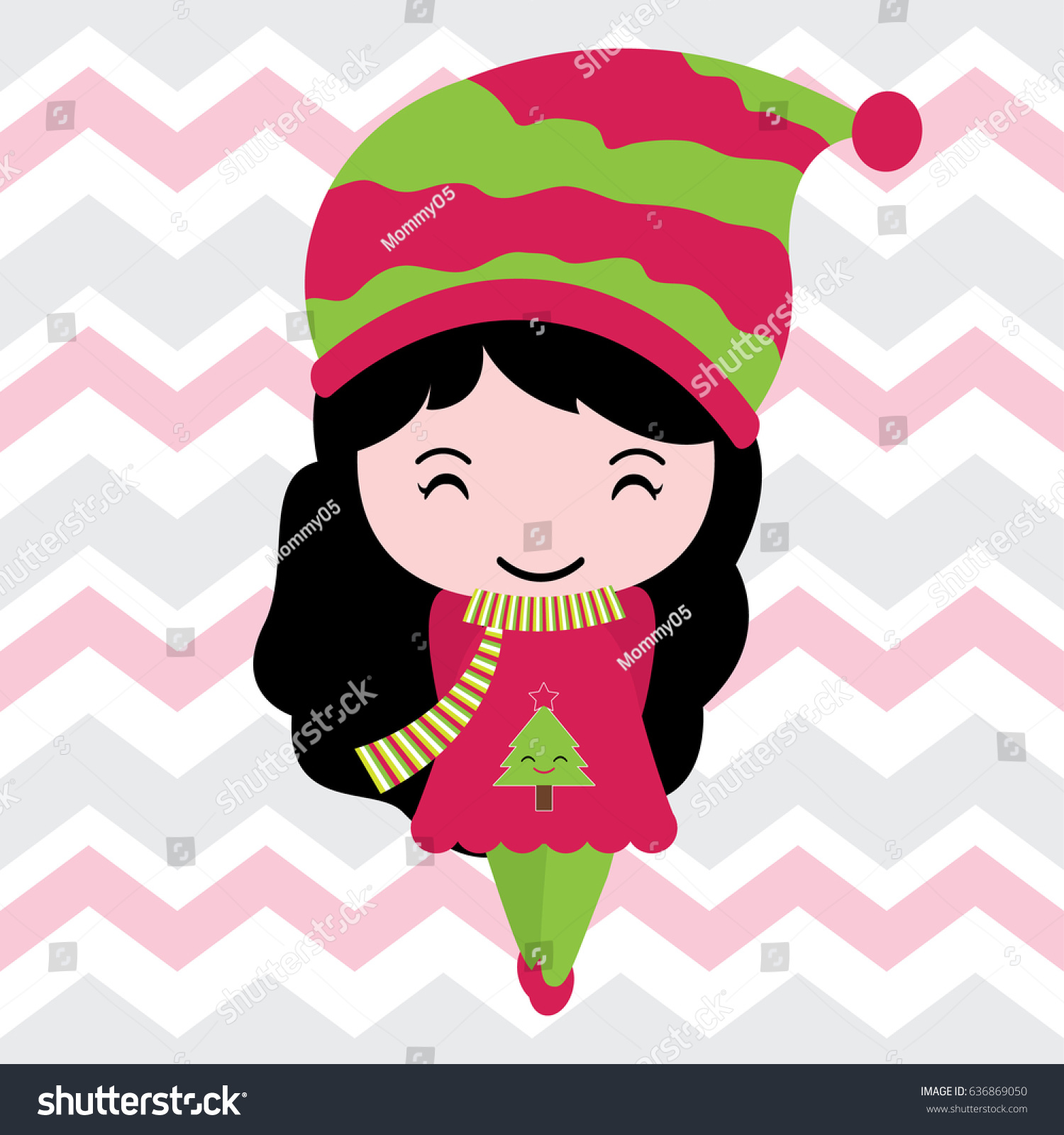 Cute Girl Smiles On Chevron Background Stock Vector Royalty Free