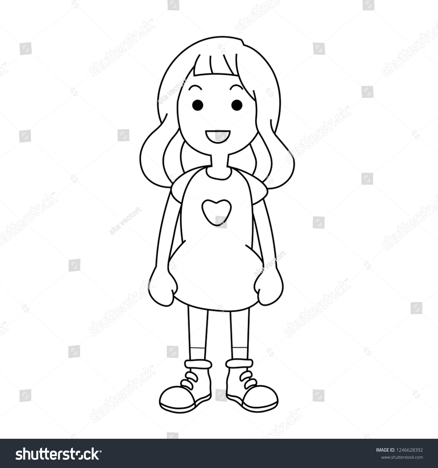 Cute Girl Standing Character Stock Vector (Royalty Free) 1246628392