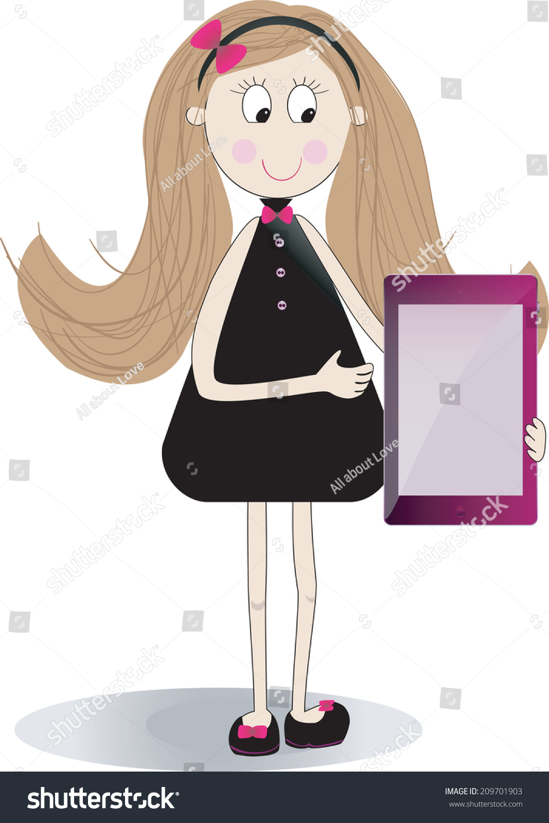 Cute Girl Using Touchpad Tablet Portable Stock Vector (Royalty Cute Girl Using Touchpad Tablet Portable Stock Vector (Royalty