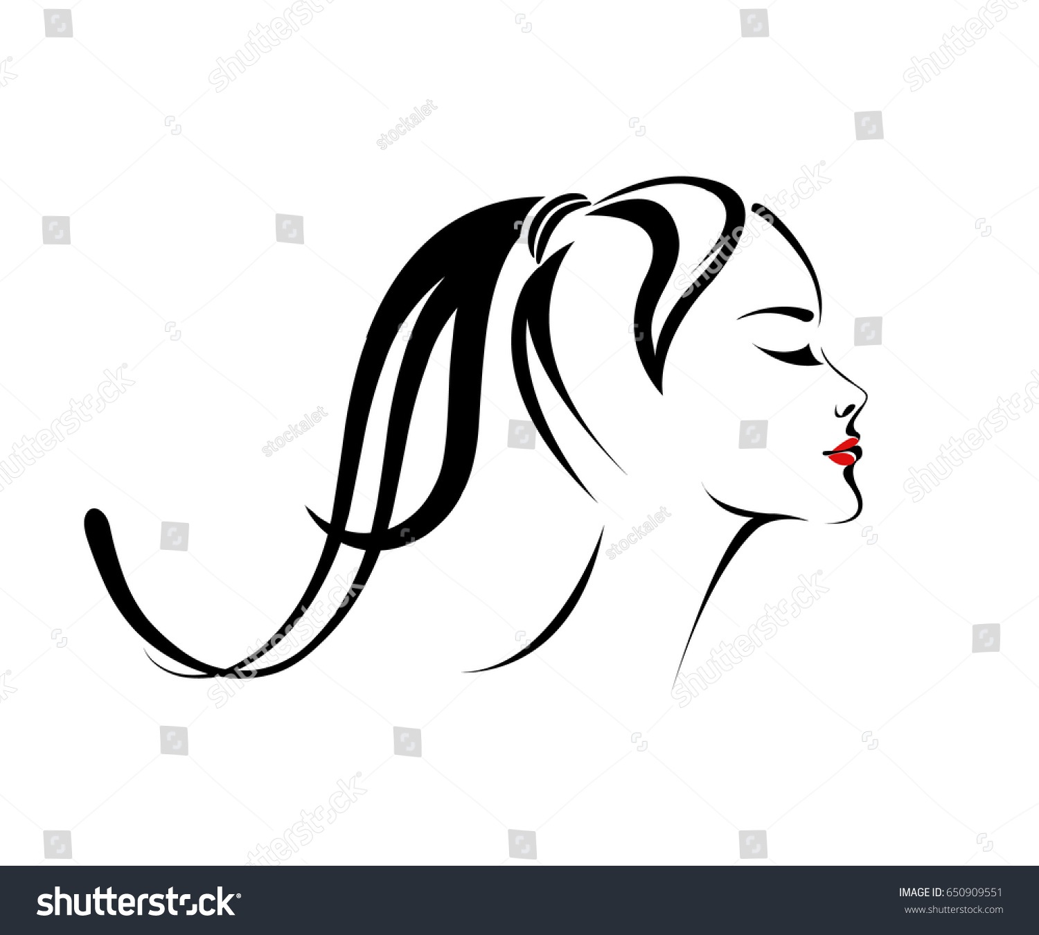 Cute Girl Ponytail Red Lipstickvector Icon Stock Image Download Now