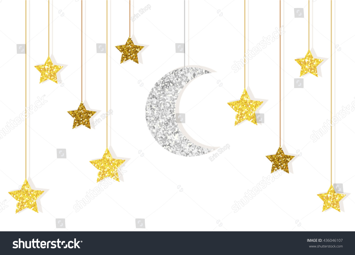 Cute Glitter Gold Silver Moon Stars Stock Vector 436046107 