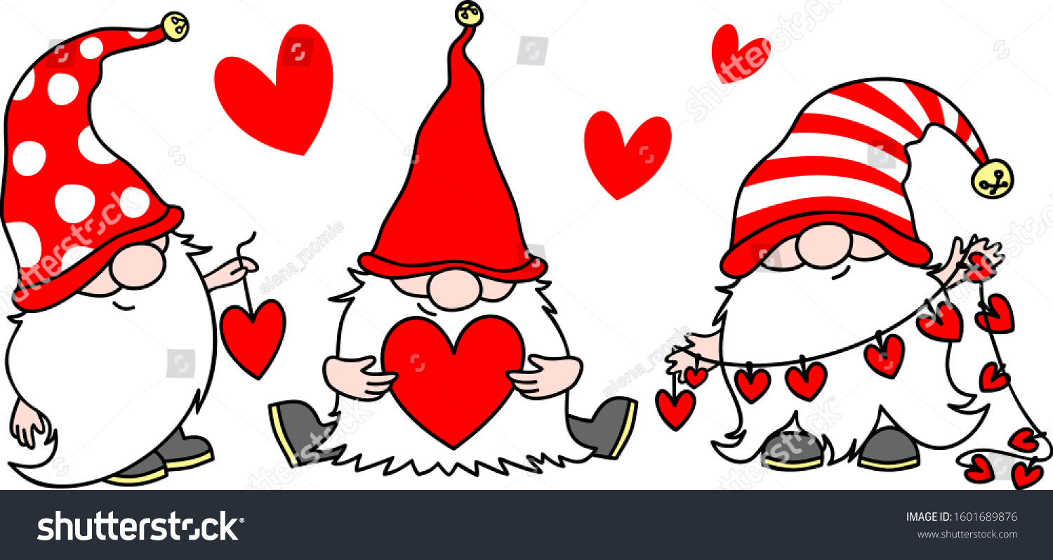 Download Cute Gnomes Hearts Red Hats Valentines Stock Vector Royalty Free 1601689876