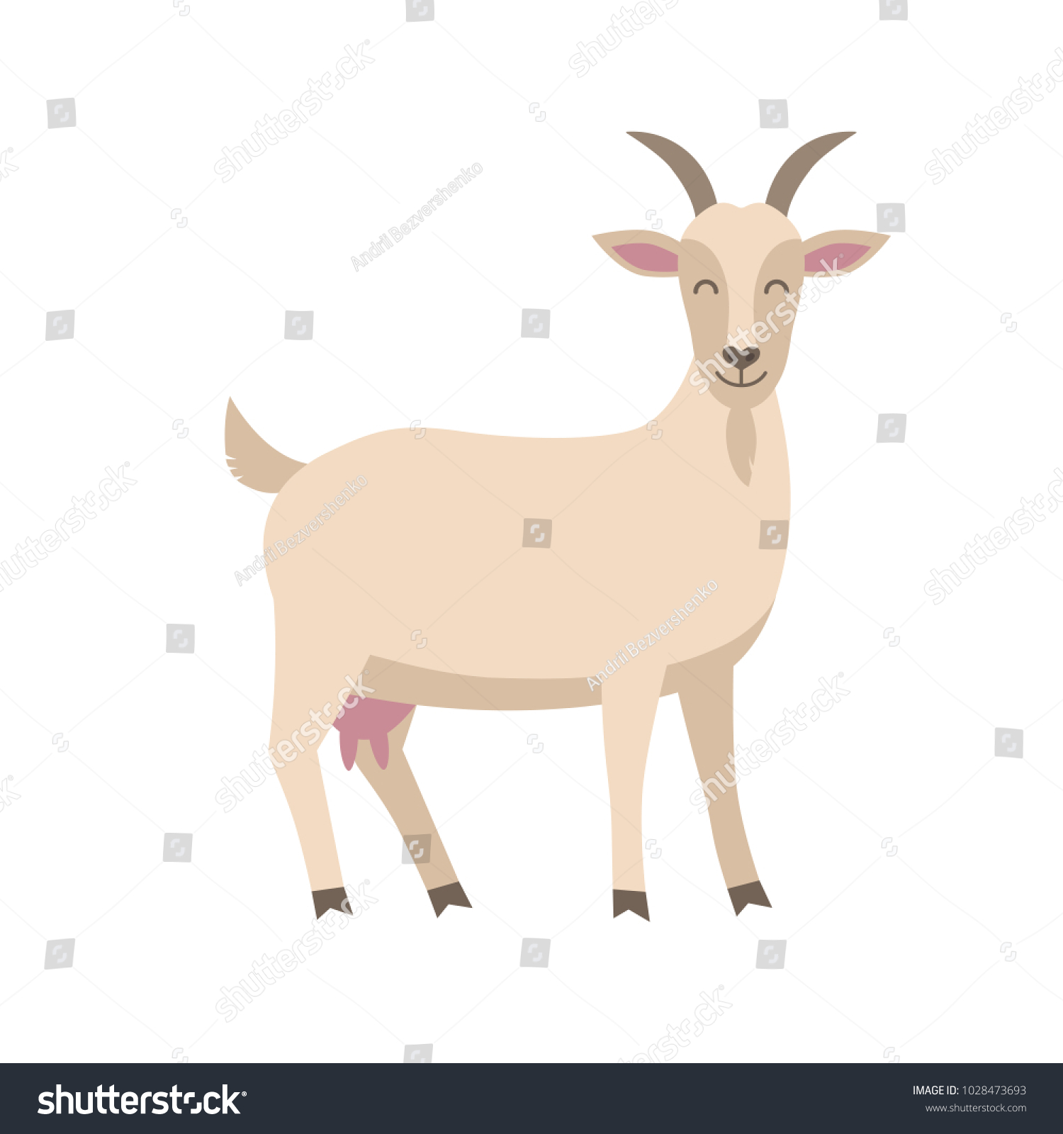 白い背景にかわいい山羊のベクター画像フラットイラスト 家畜ヤギの漫画のキャラクター のベクター画像素材 ロイヤリティフリー