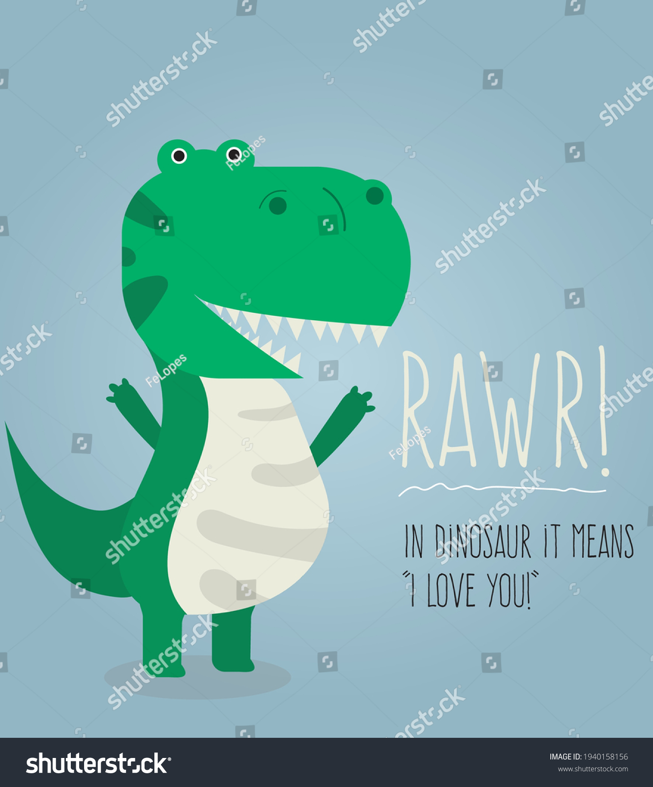 SVG of cute green dinosaur roar or screaming or shouting rawr with the saying 'rawr means i love you in dinosaur'. vector eps 10 illustration svg