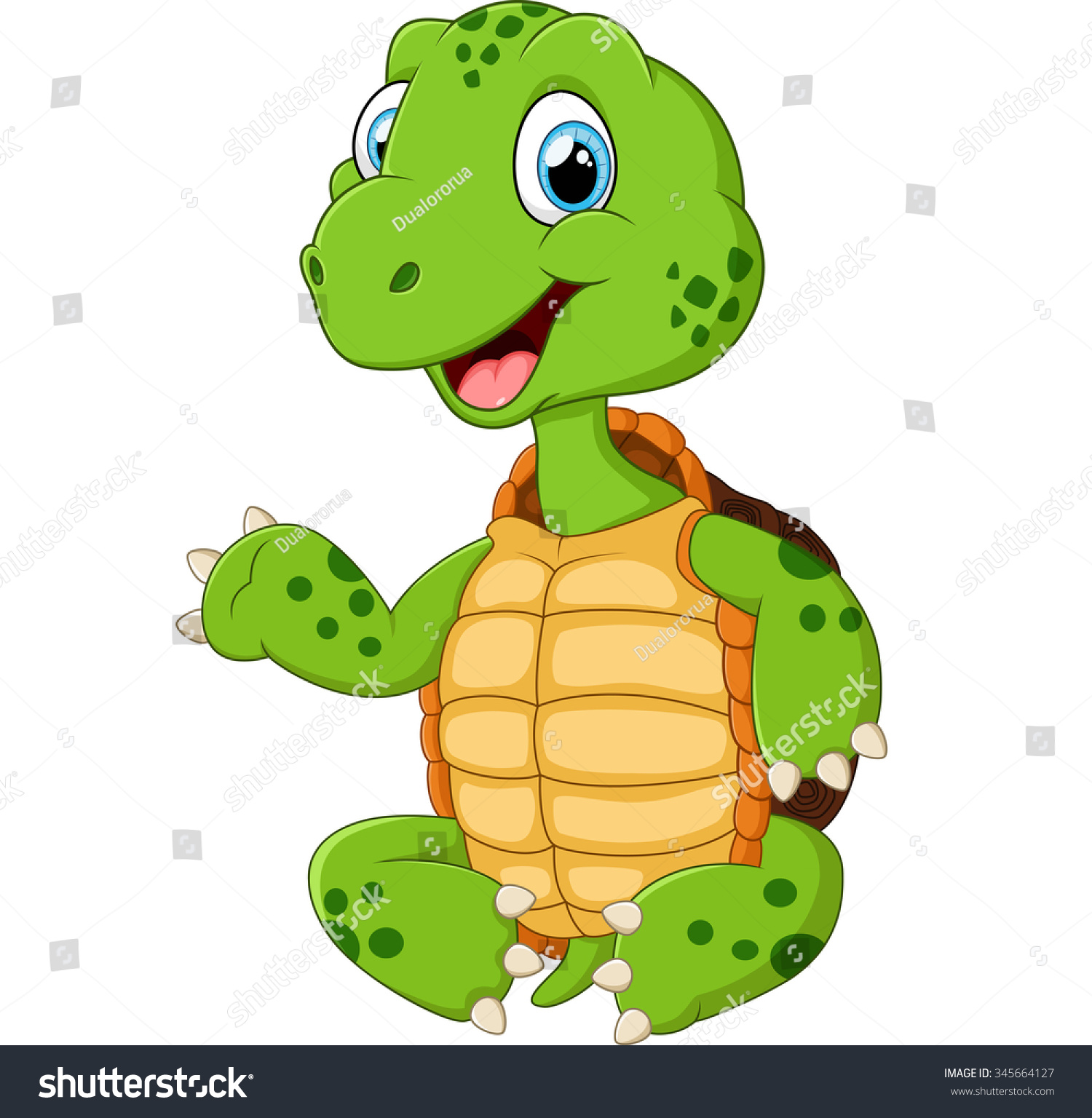 Cute Green Waving Turtle Stock Vector Illustration 345664127 : Shutterstock