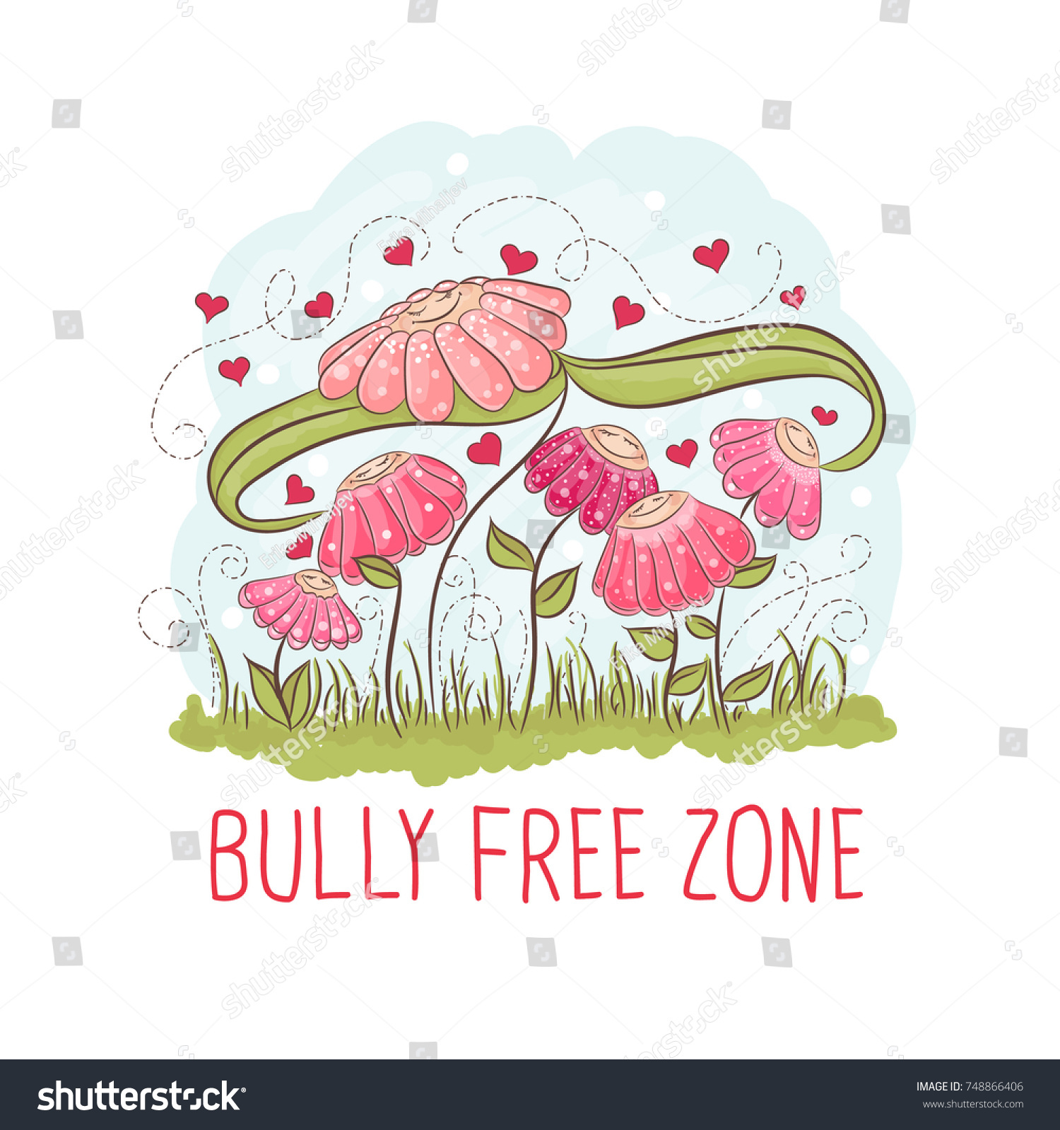Cute Group Flowers Bully Free Zone Stock Vector (Royalty Free) 748866406