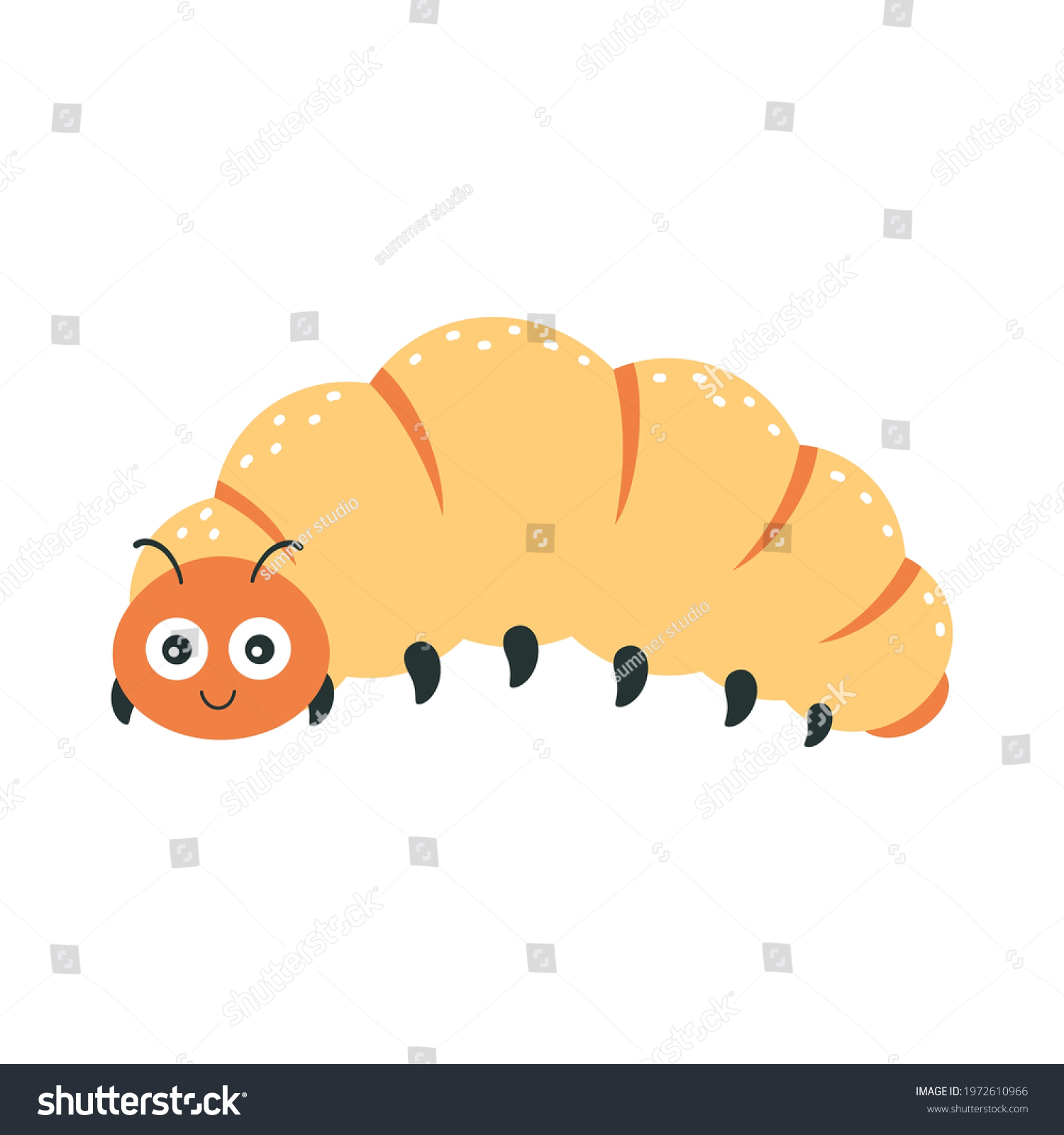 Cute Grub Worm Isolated On White vector de stock (libre de regalías