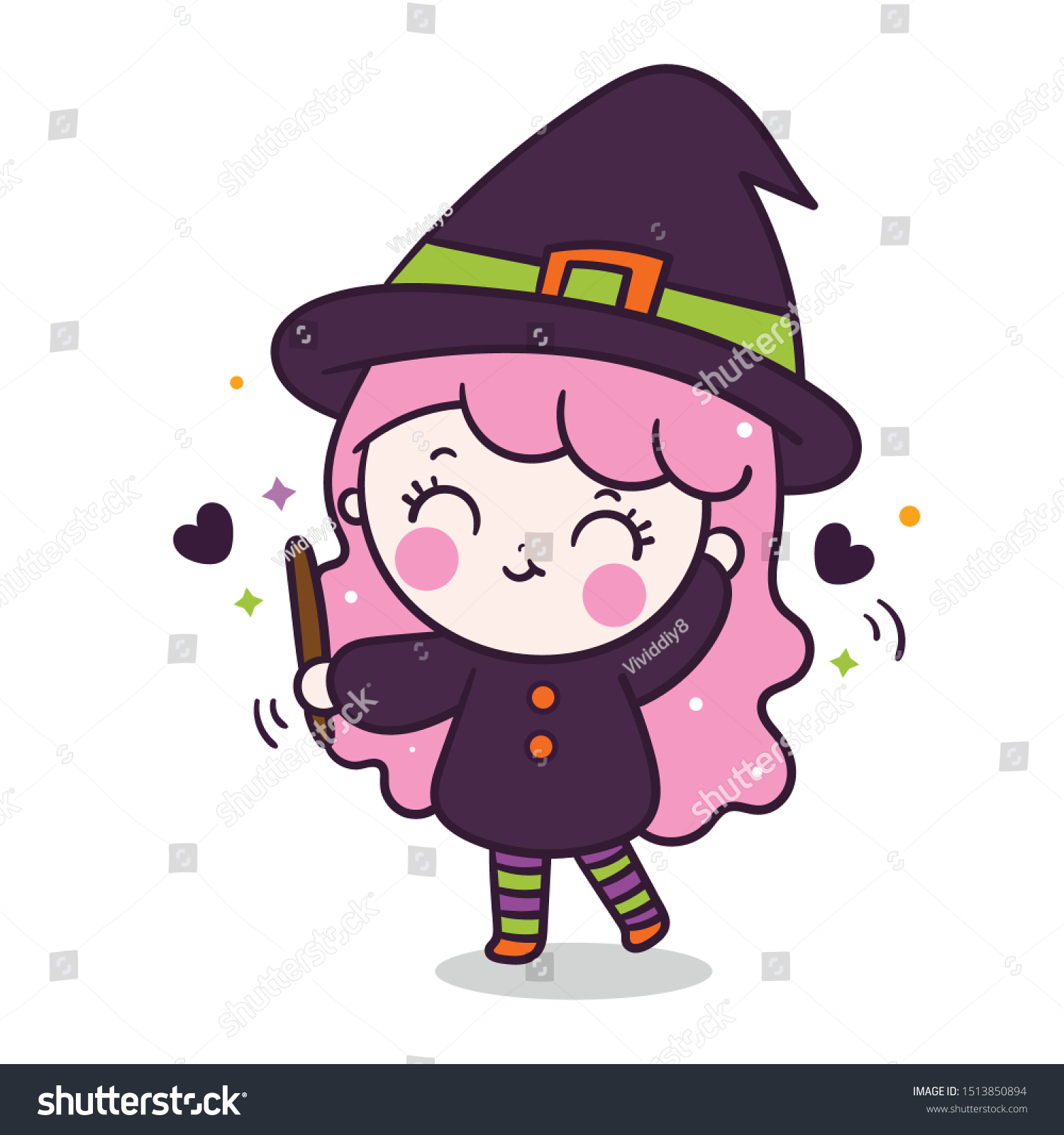 Cute Halloween Girl Vector Kawaii Witch Stock Vector (Royalty Free ...