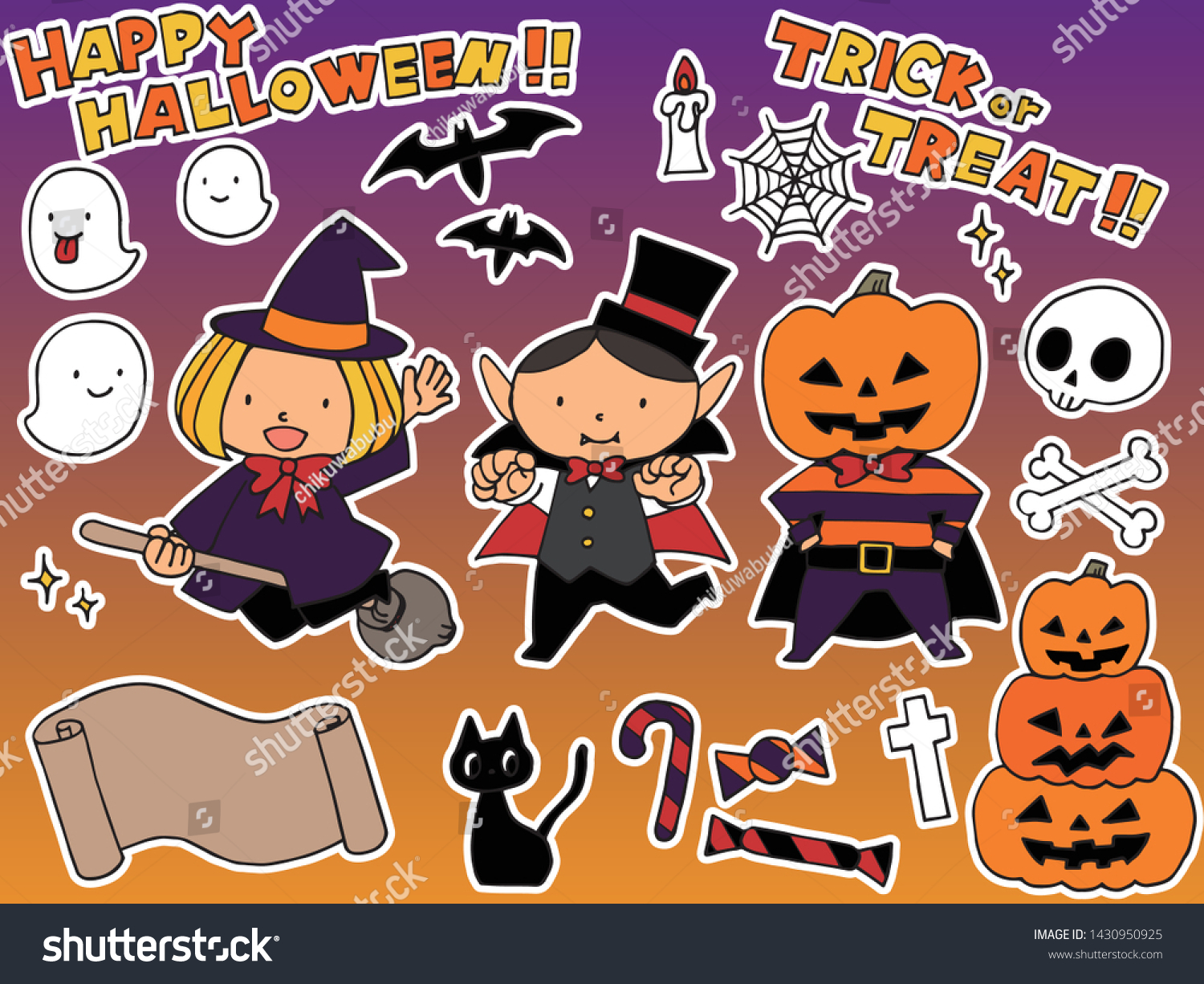 Cute Halloween Hand Drawn Illustration Stock Vector (Royalty Free ...