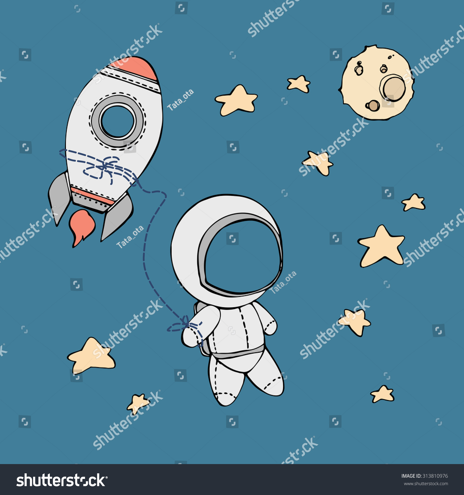 Cute Hand Drawn Astronaut Stars Floating Stock Vector (Royalty Free ...