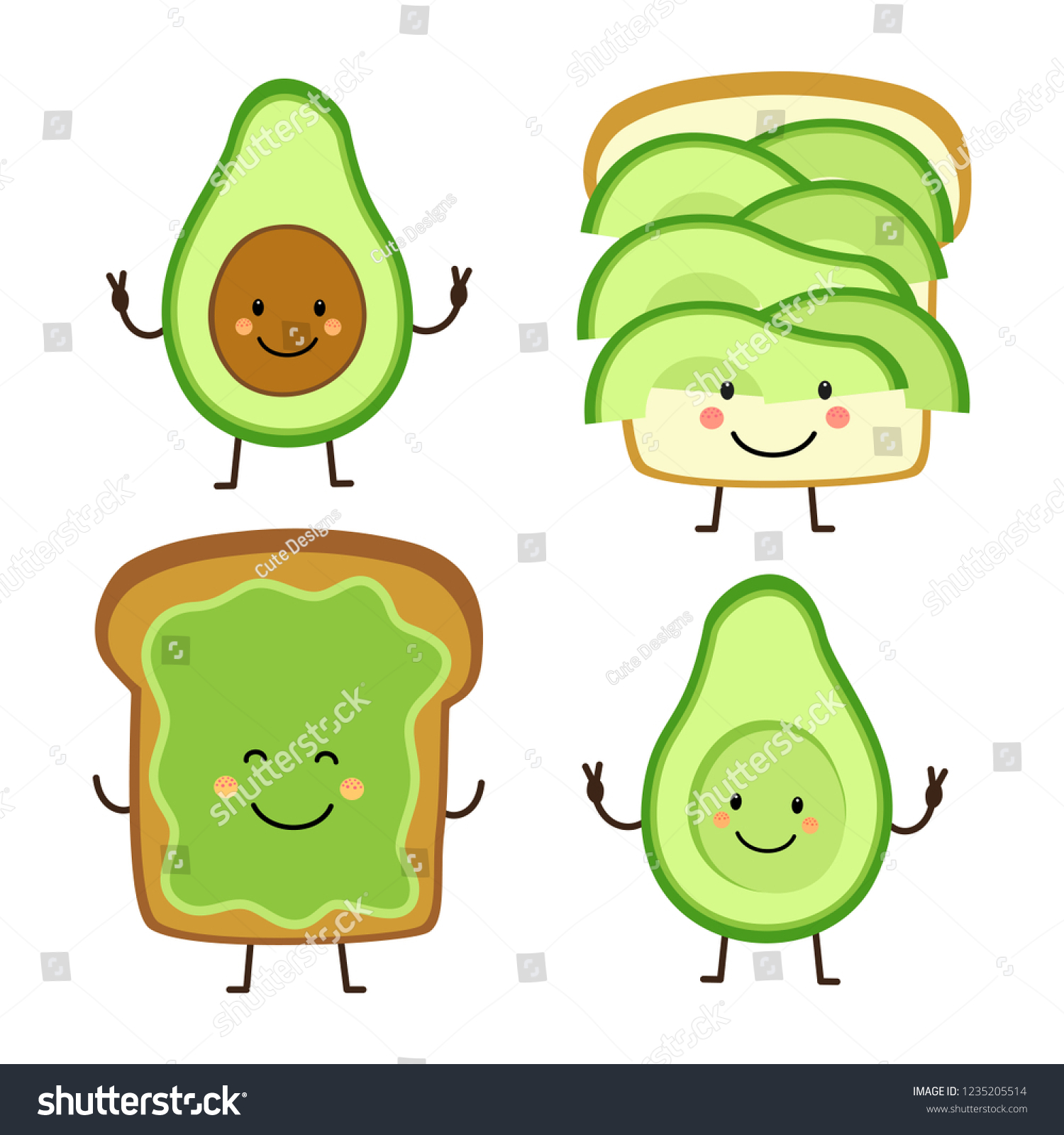 SVG of Cute hand drawn cartoon characters of avocado and toast svg