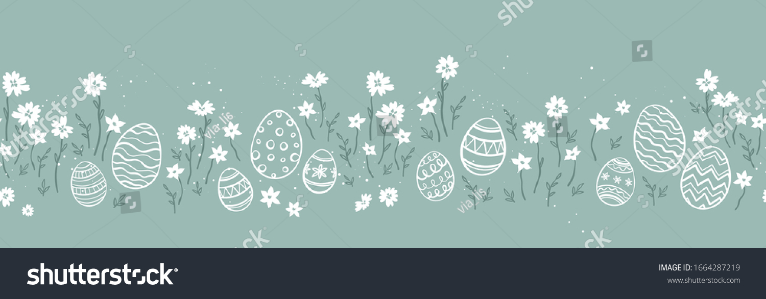 Cute Hand Drawn Easter Eggs Horizontal Stock Vector (Royalty Free ...