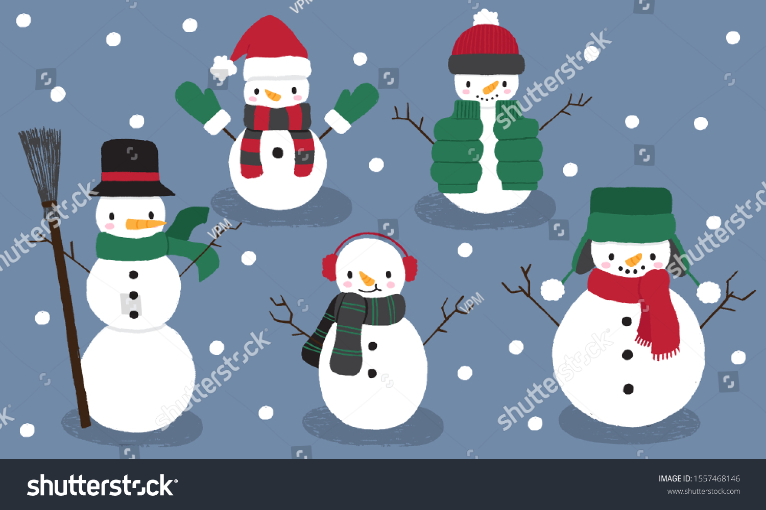 Cute Hand Drawn Snowman Clipart Set Stock Vector Royalty Free