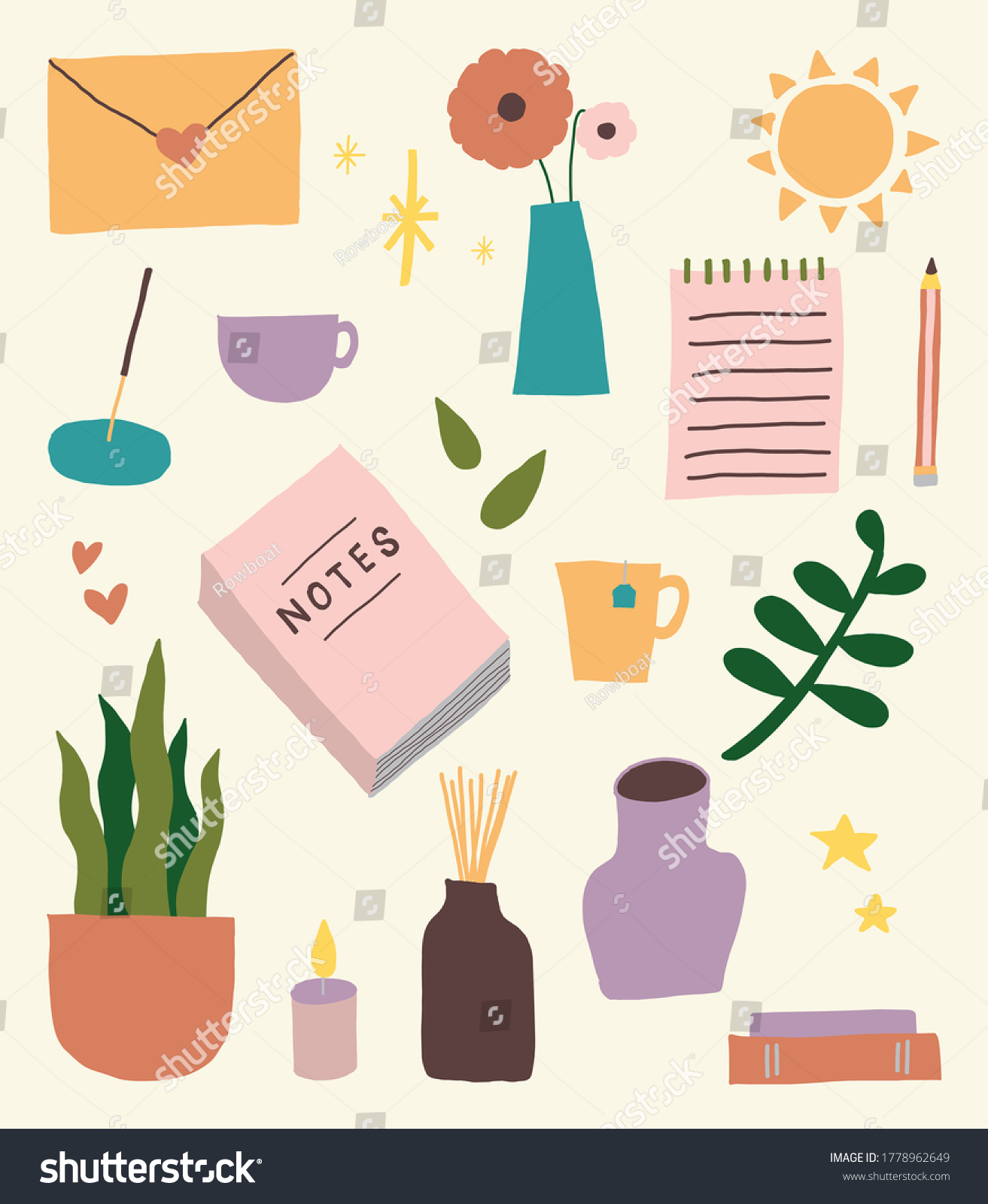 Cute Hand Drawn Sticker Set Workspace Stock Vector (royalty Free 