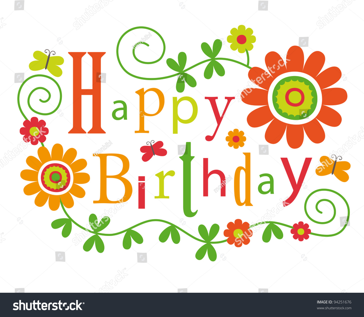 Cute Happy Birthday Card. Vector Illustration - 94251676 : Shutterstock