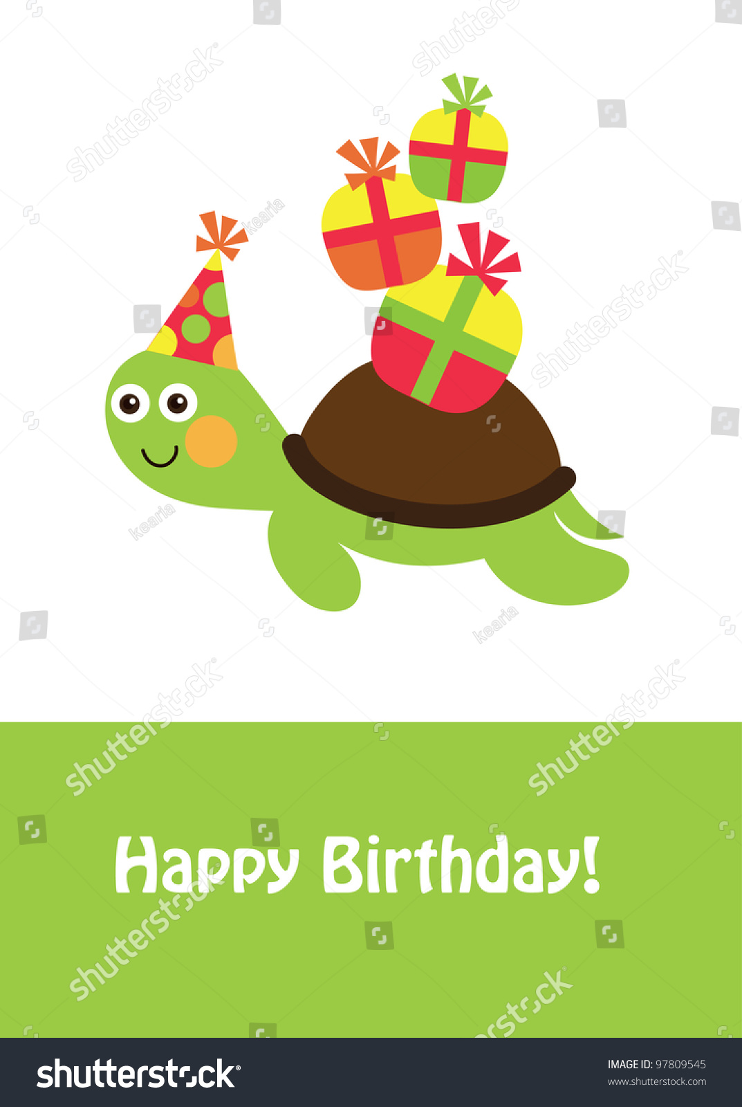 Cute Happy Birthday Card With Fun Turtle. Vector Illustration ...