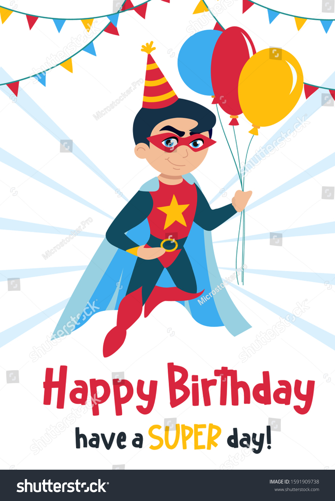 Cute Happy Birthday Greeting Card Boy Stock Vector (Royalty Free With Regard To Superhero Birthday Card Template