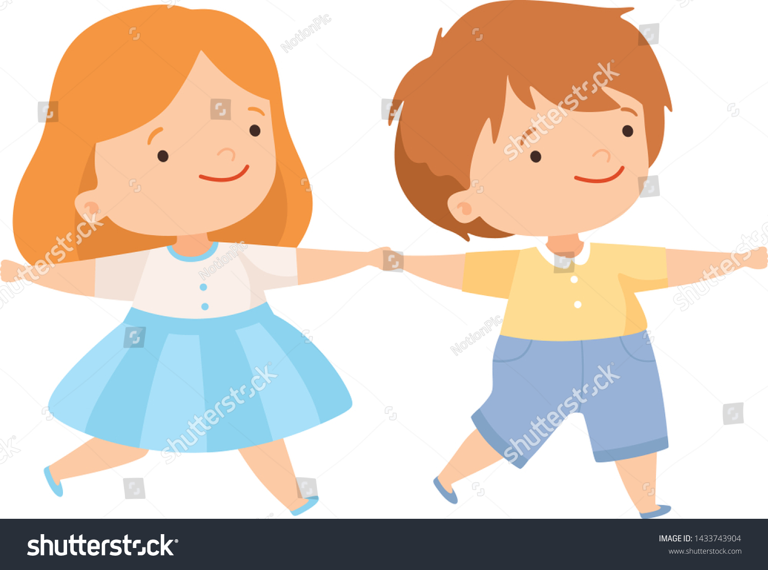 Cute Happy Boy Girl Holding Hands Stock Vector Royalty Free