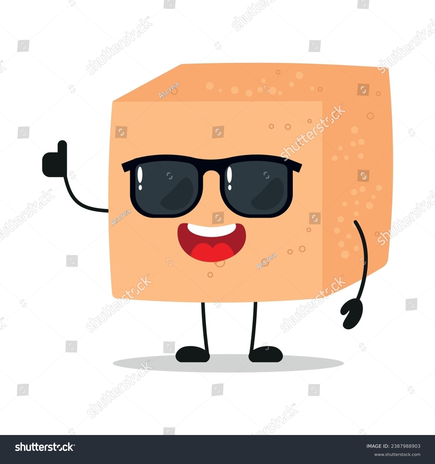 SVG of Cute happy brown sugar character wear sunglasses. Funny ingredient greet friend cartoon emoticon in flat style. closet vector illustration svg