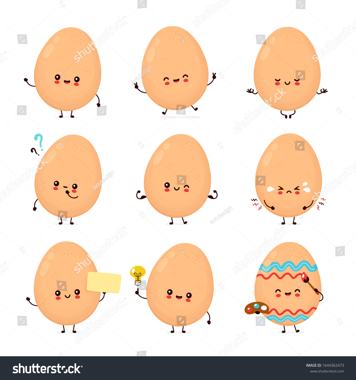 Cute Happy Chicken Egg Set Collection Stock Vector (Royalty Free ...