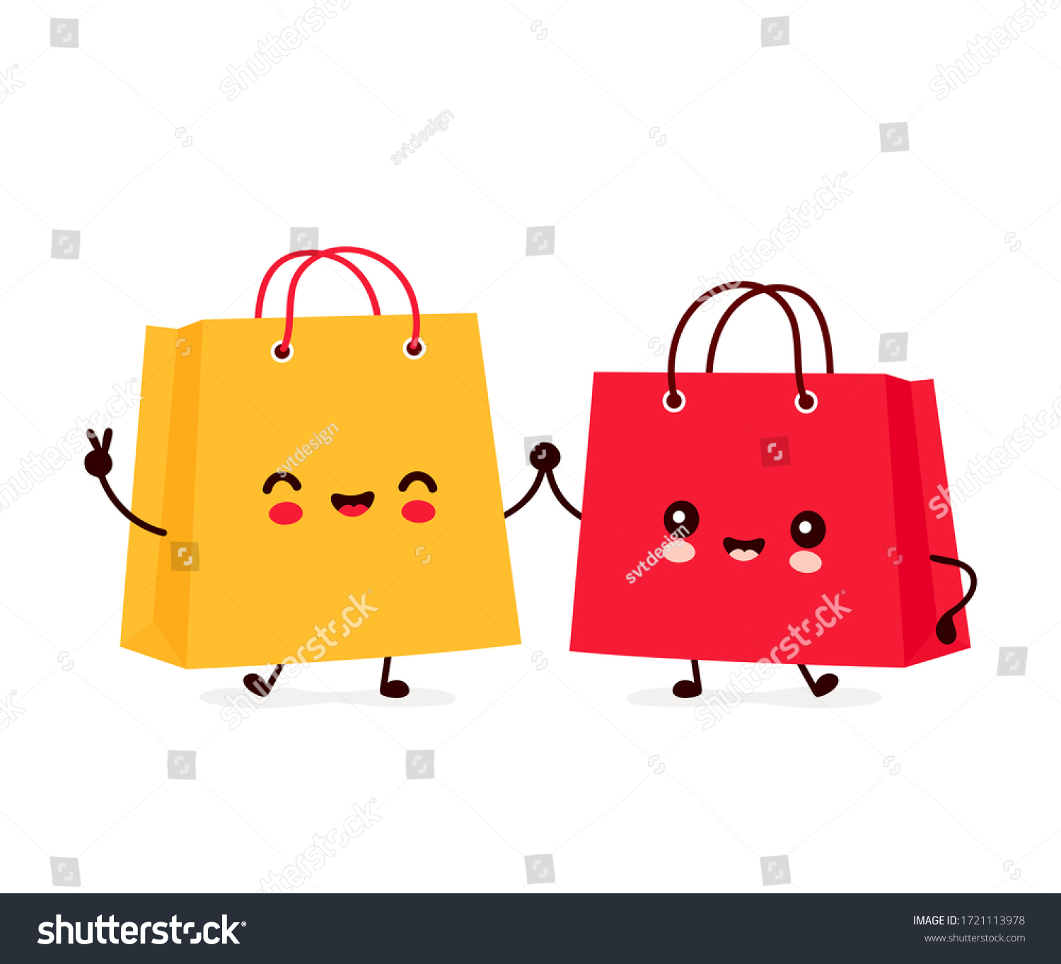 SVG of Cute happy funny shopping bags. Vector cartoon character illustration icon design.Isolated on white background svg