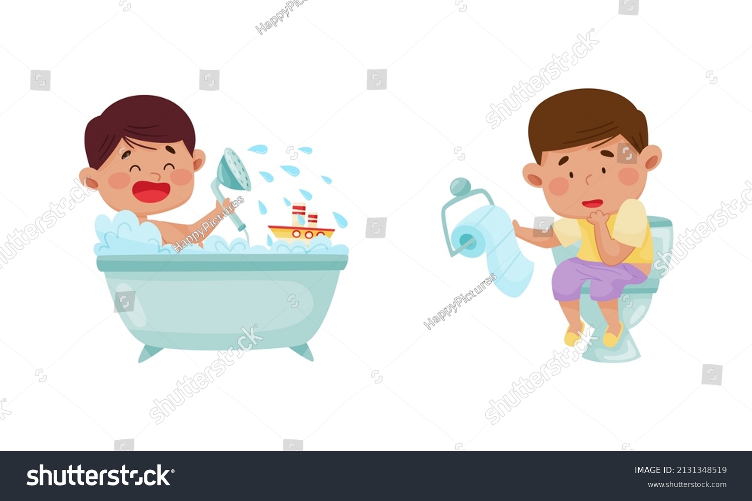 Cute Happy Kids Daily Routine Set Stock Vector (Royalty Free ...